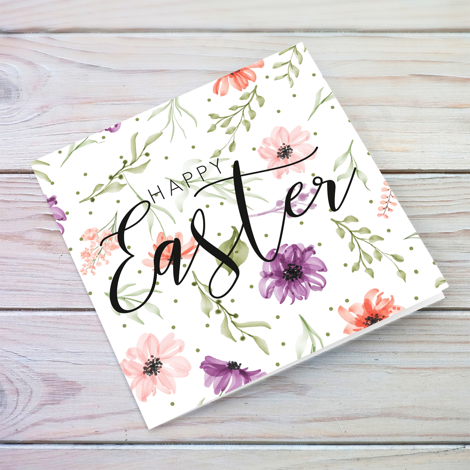 Minimalist flower themed Easter card in English 