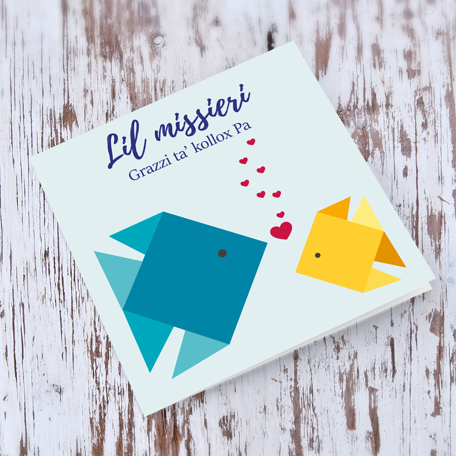 Origami fish themed card in Maltese