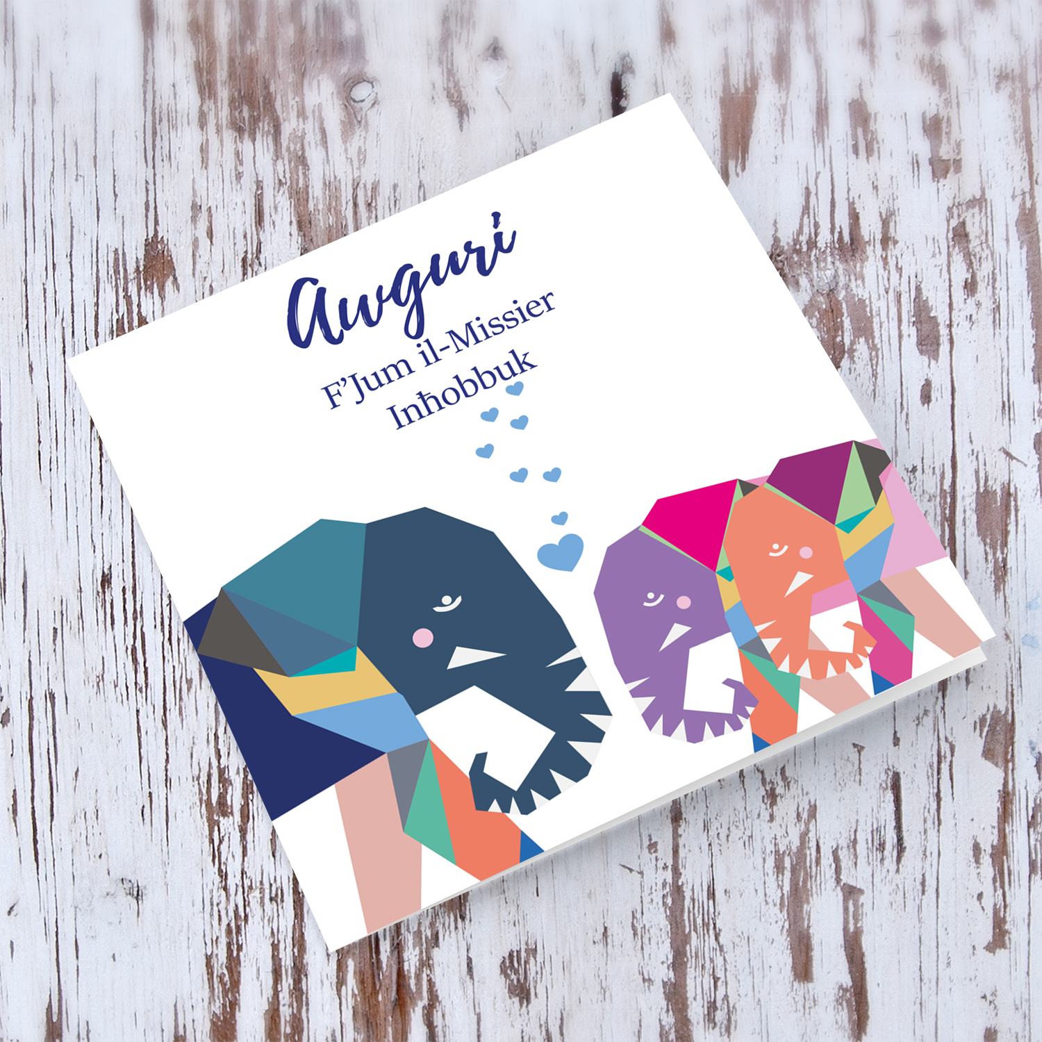 Daddy elephant and 2 baby elephants themed Father's Day card in Maltese (Plural)