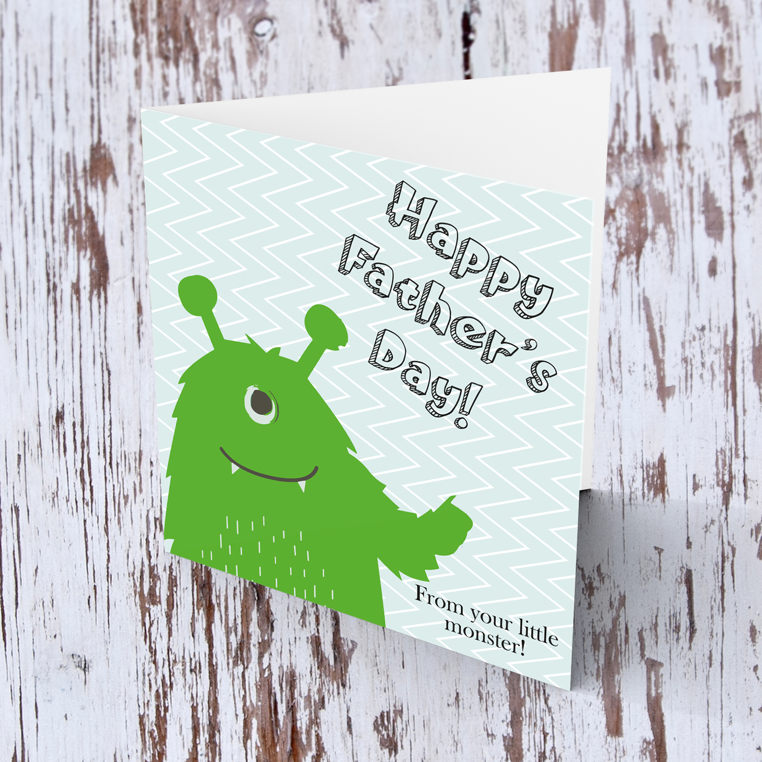 Funny Green monster themed father's day card in English