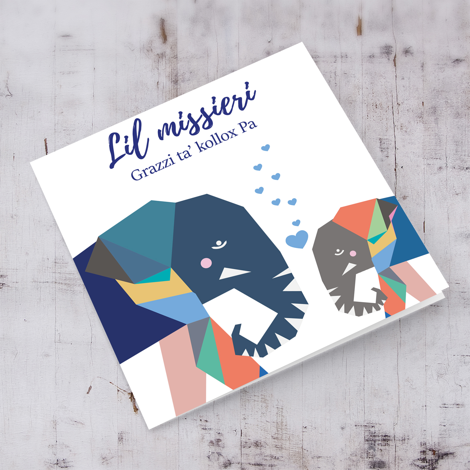 Elephant themed father's day card in Maltese