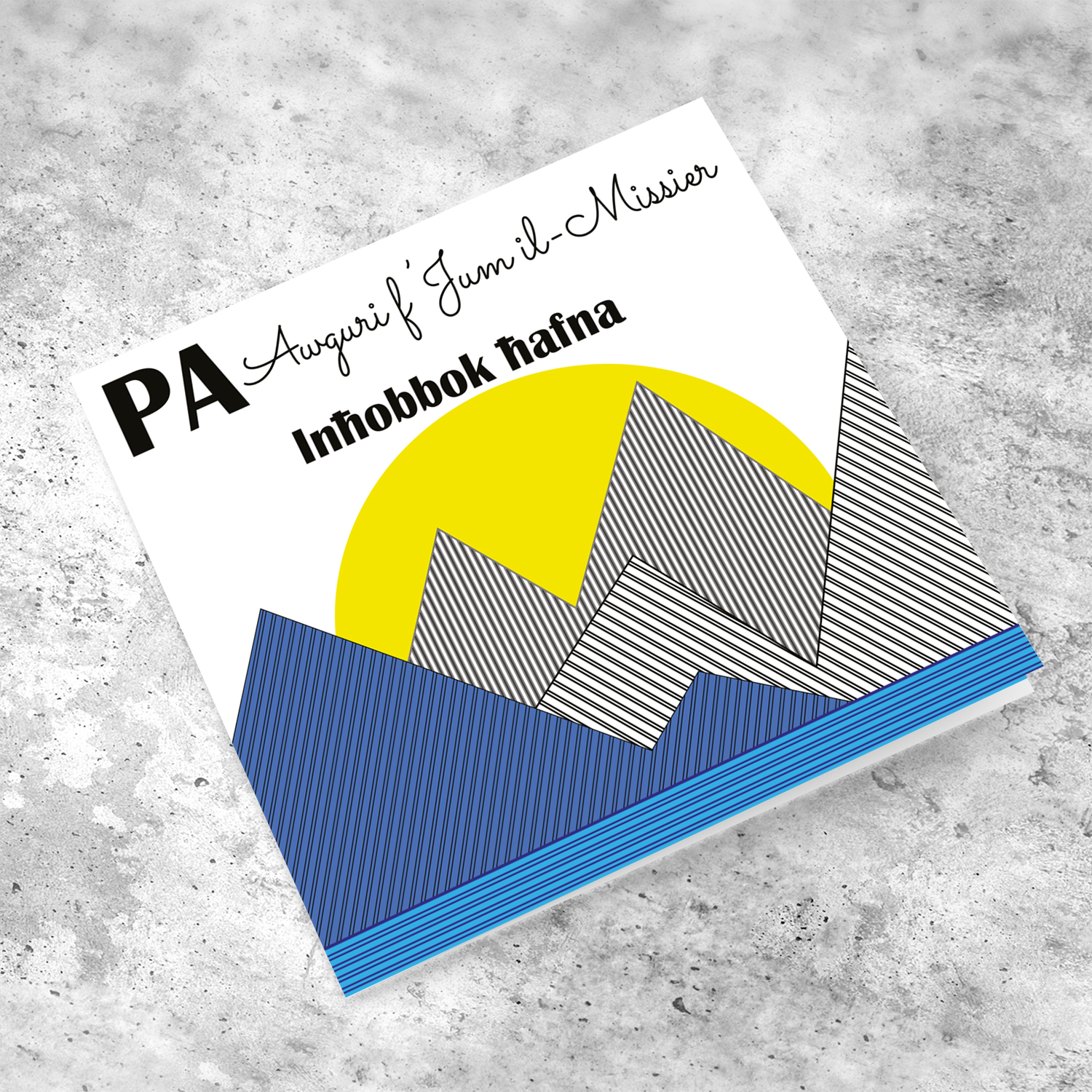 Abstract mountains with yellow setting sun father's day card for Dad in Maltese