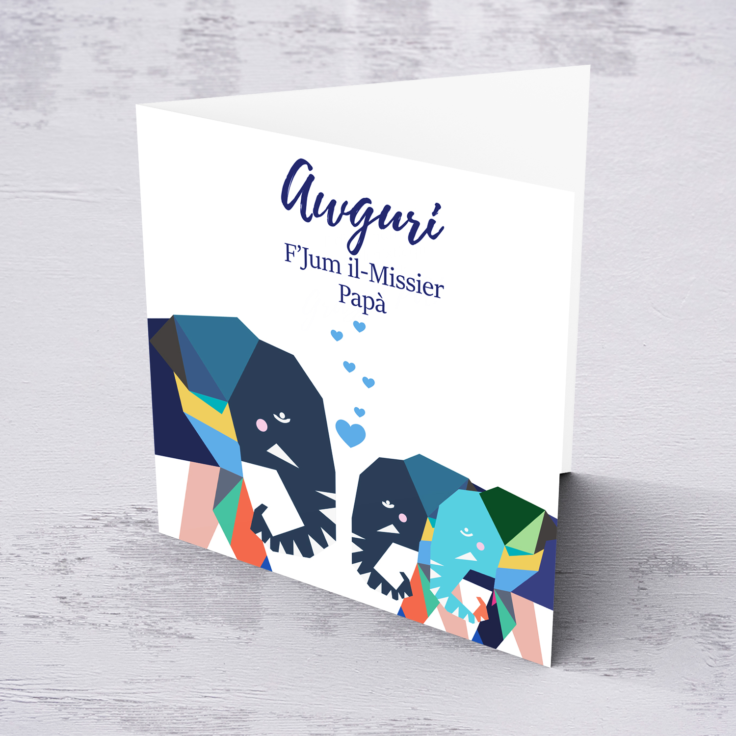 Elephant themed father's day card with 2 baby elephants in Maltese