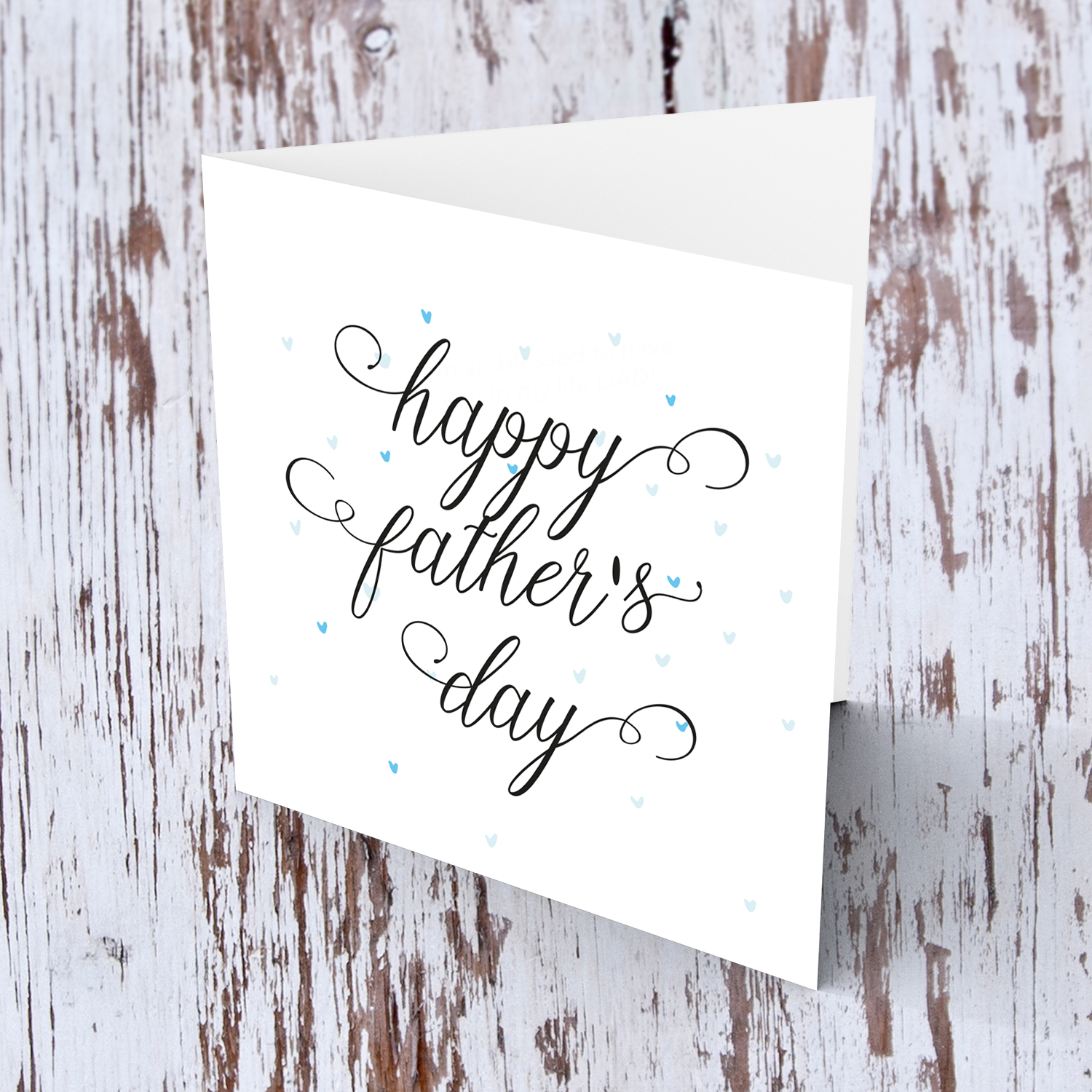 Cute father's day card with blue scattered hearts in English