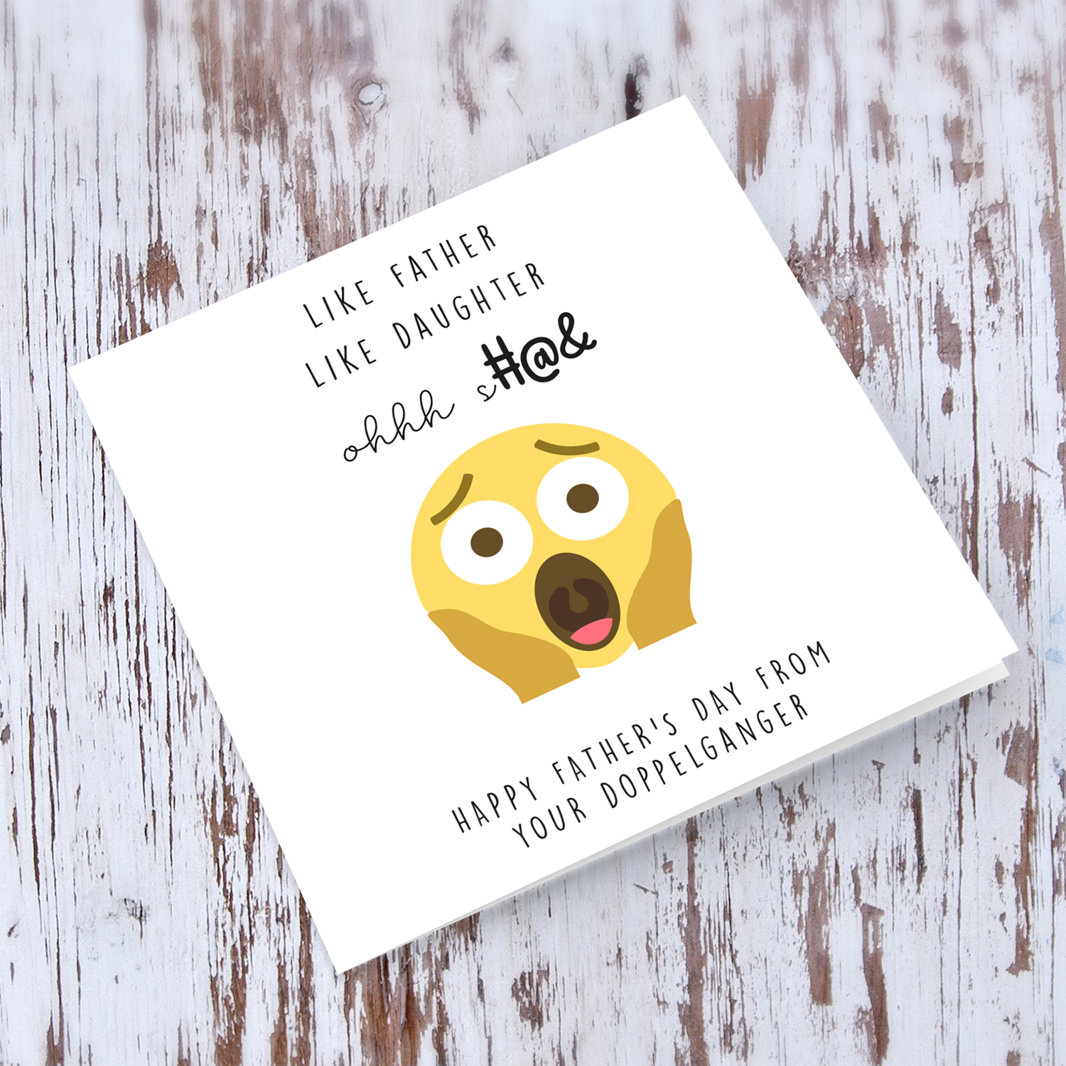 OMG emoji funny father's day card like father like daughter in English