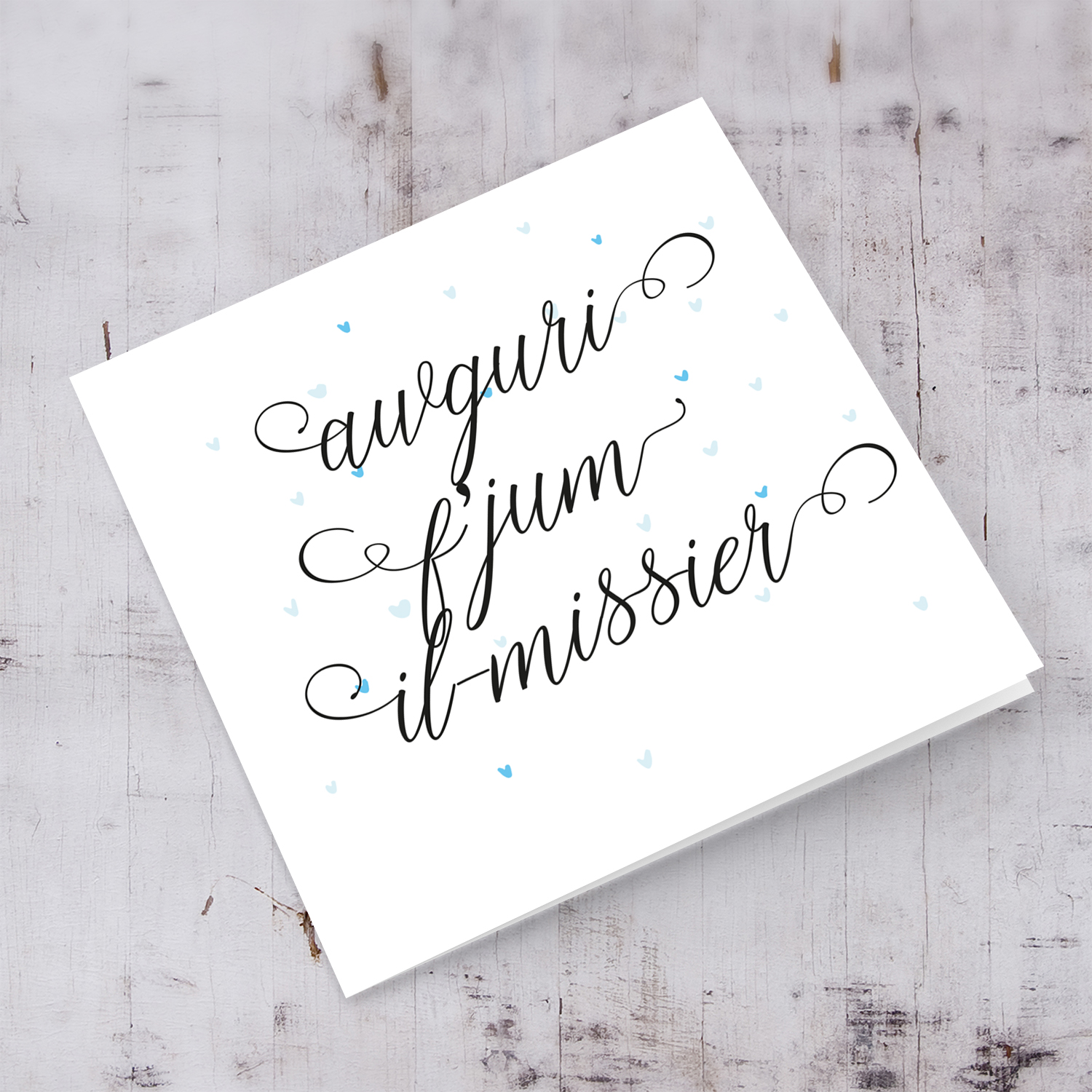 Cute father's day card with blue scattered hearts in Maltese