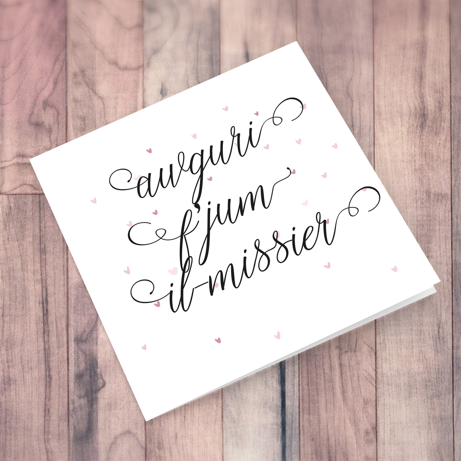 Cute father's day card with pink scattered hearts in Maltese