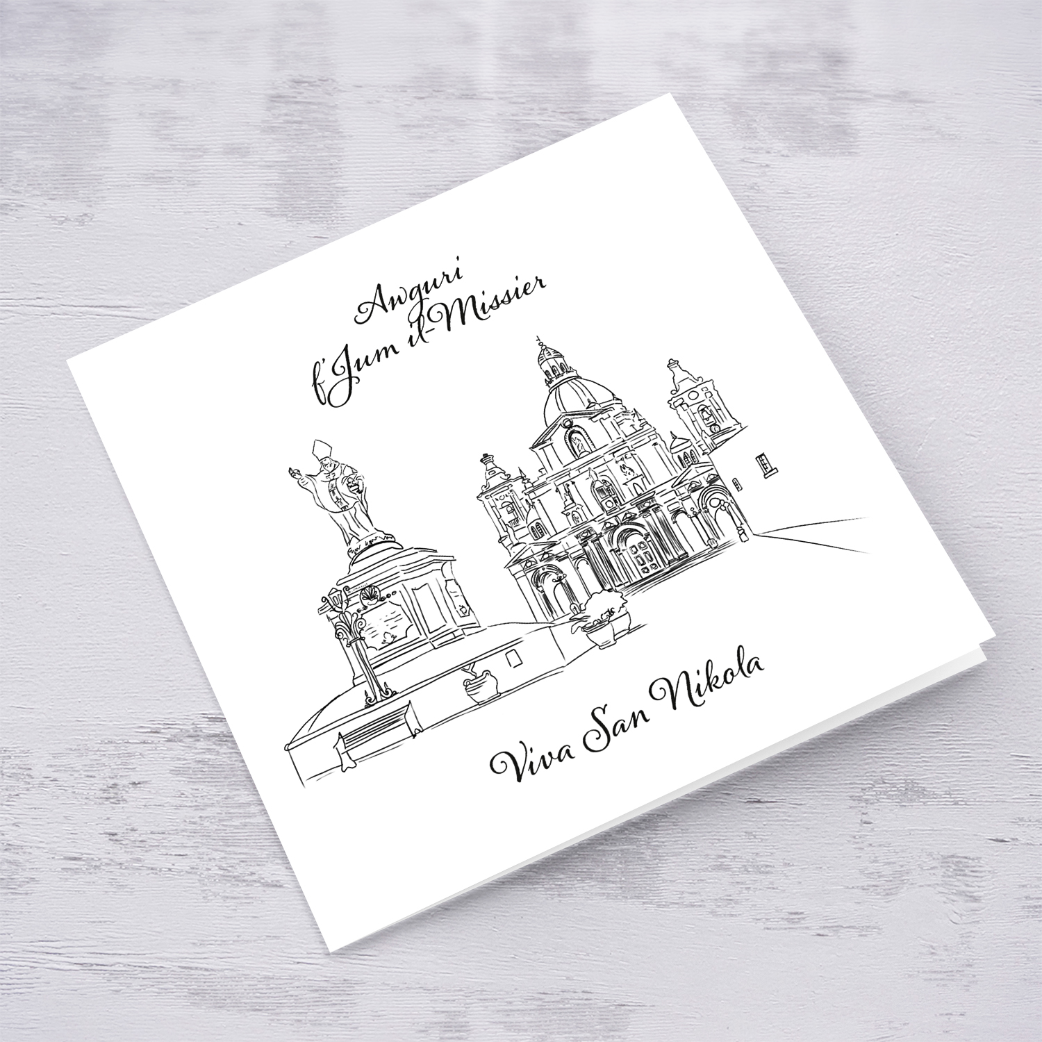 Line Art Siggiewi Parish Church, St Nicholas Happy Father's Day in Maltese