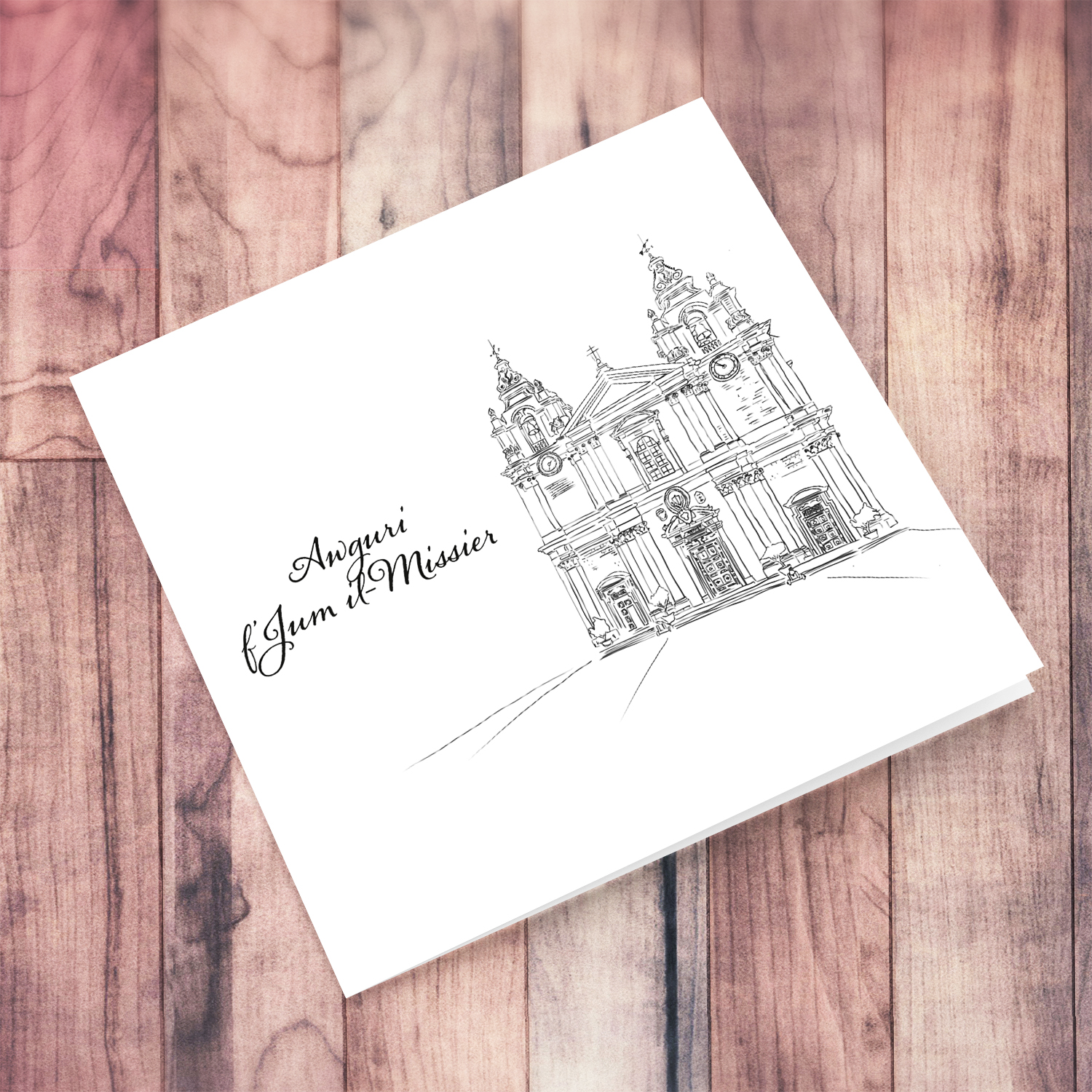 Line Art - Mdina Cathedral Father's day card in Maltese