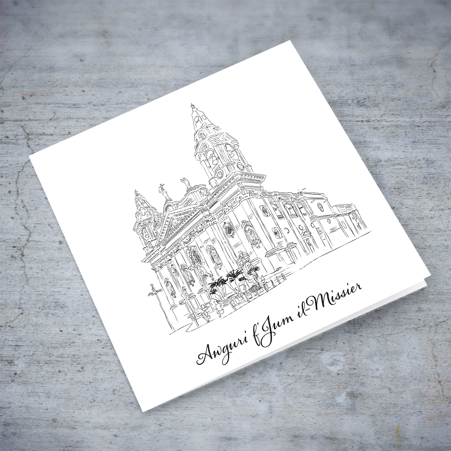 Line art - Naxxar Parish Church father's day card in Maltese
