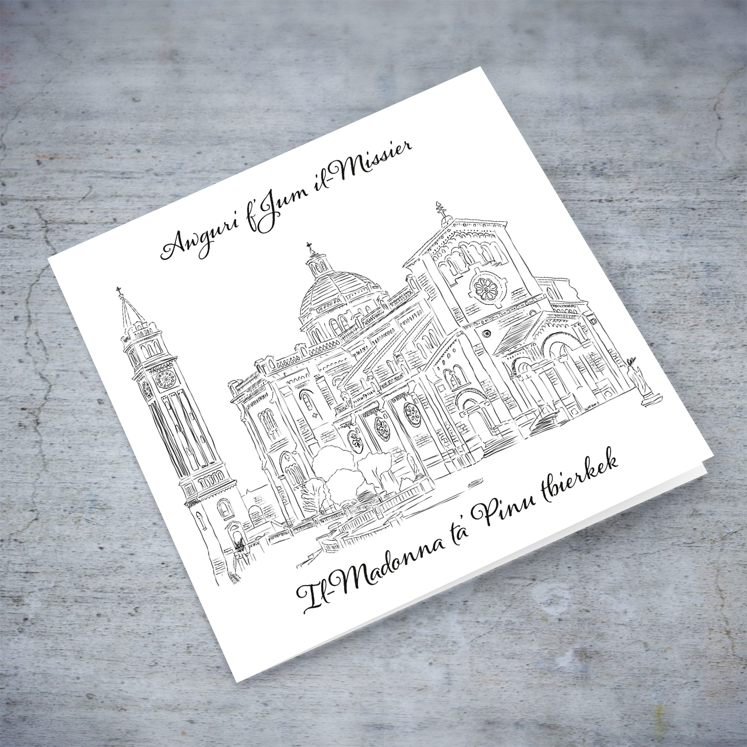 Line art - Ta' Pinu Basilica Father's day card in Maltese