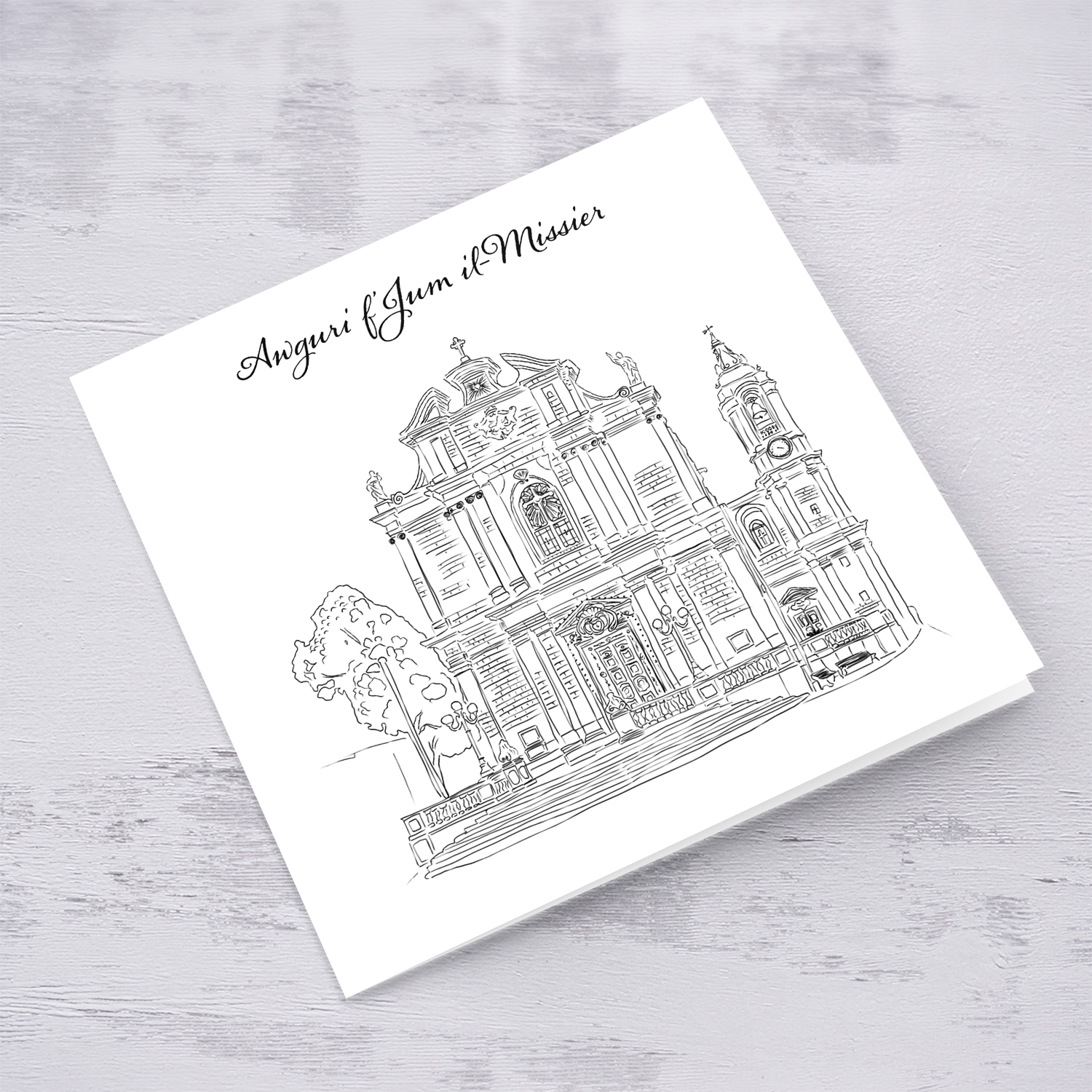 Line art - Ħal-Għaxaq Parish Church father's day card in Maltese