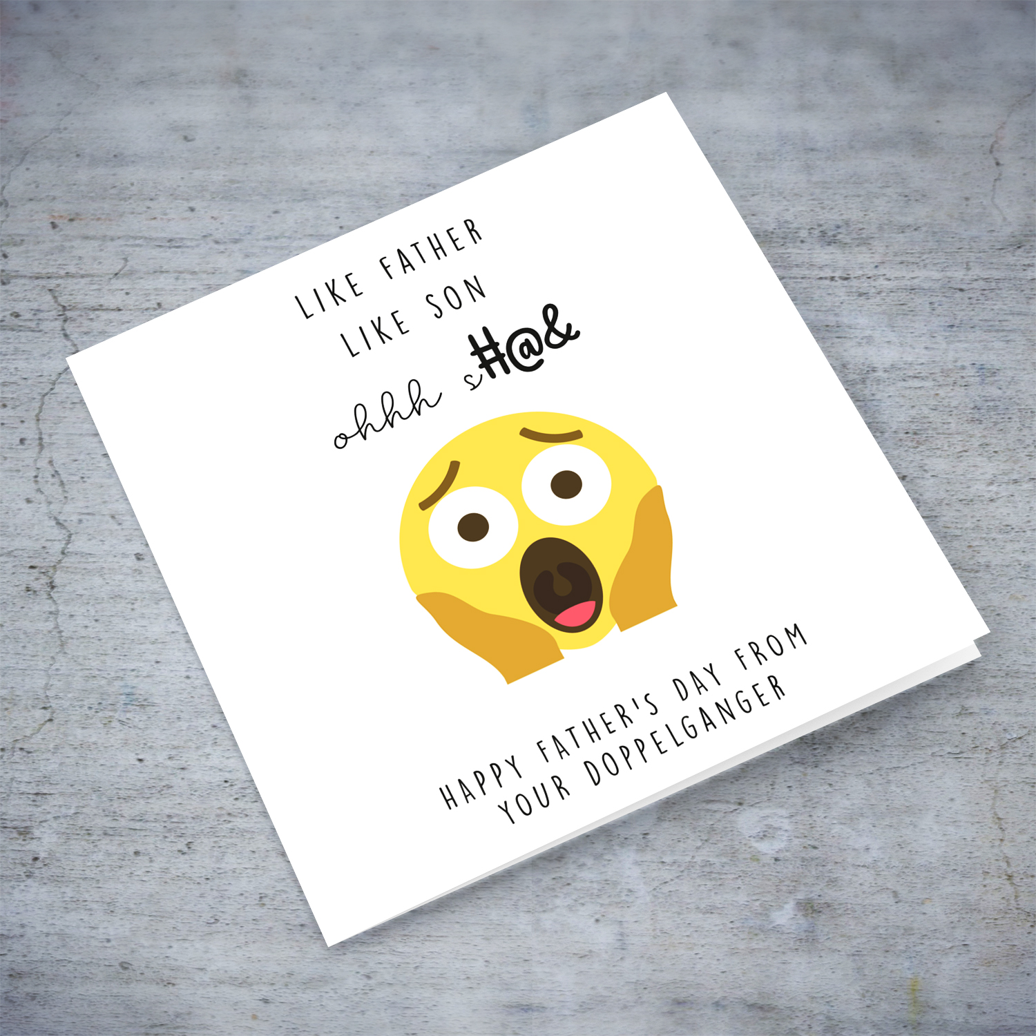 OMG emoji funny father's day card like father like son in English
