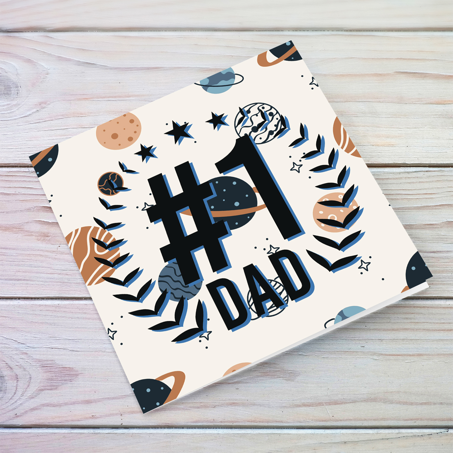 Number 1 DAD father's day card with leaves and stars in English