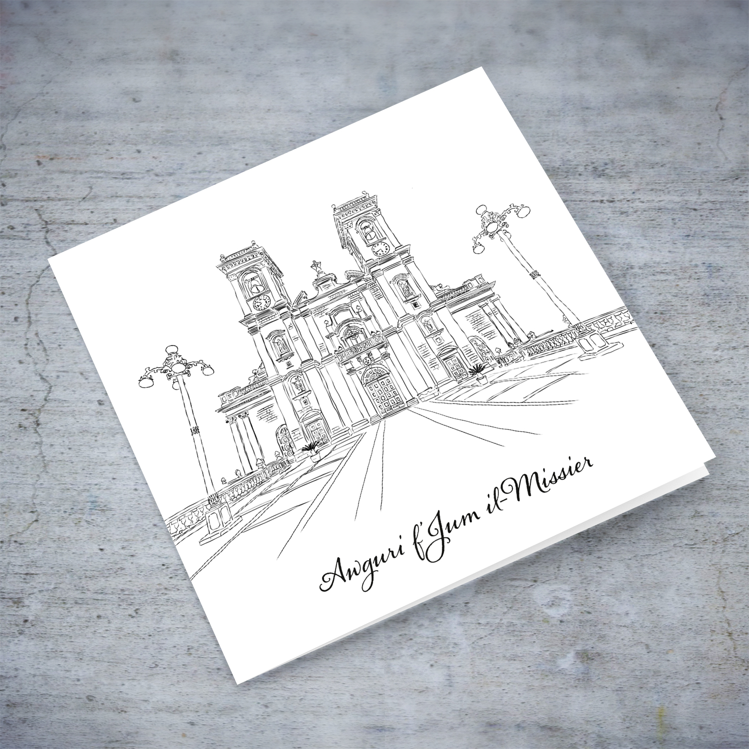 Line art - Ħaż-Żebbuġ Parish Church Father's Day card in Maltese