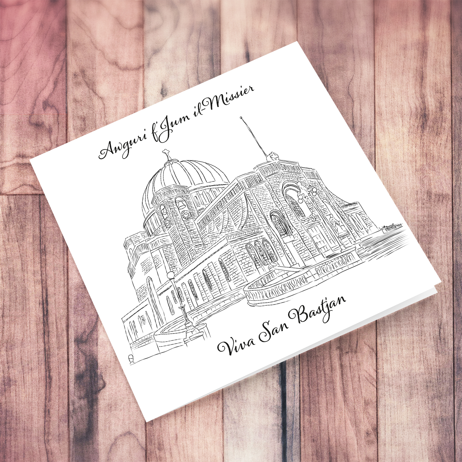 Line art - Ħal Qormi San Bastjan father's day card in Maltese