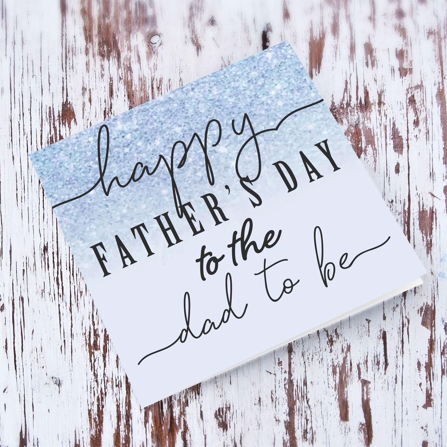 A cute father's day card to the dad to be in a light blue / grey background in English (Blank message inside)
