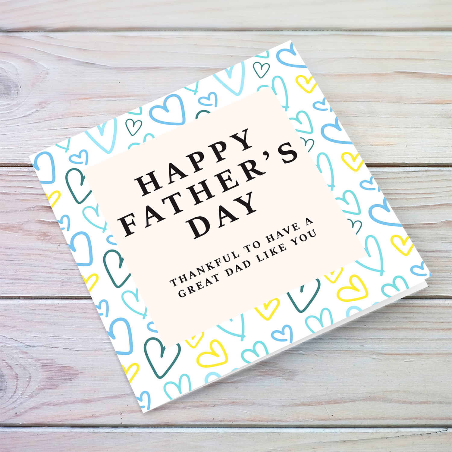 A beautiful father's day card for dad featuring a heart themed background in English