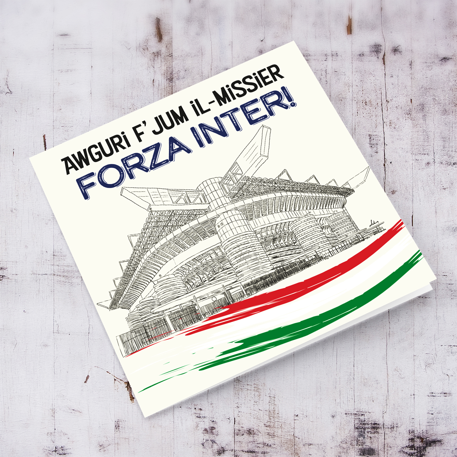 Hand drawn San Siro Stadium - Father's Day Card with Italian flag colours - Forza Inter