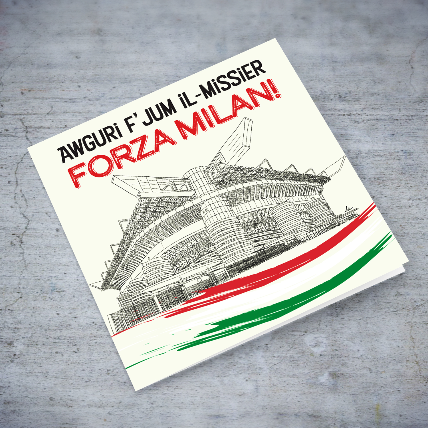 Hand drawn San Siro Stadium - Father's Day Card with Italian flag colours - Forza Milan 