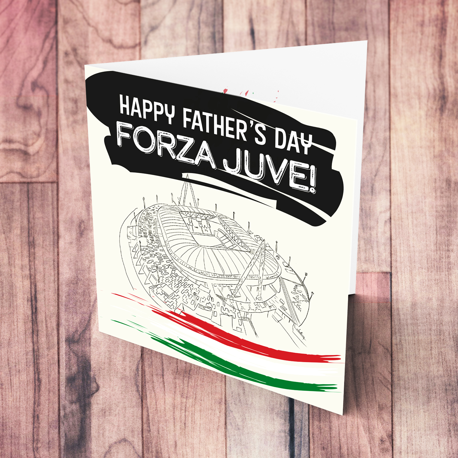 Hand drawn Juventus (Allianz Stadium) - Father's Day Card with Italian flag colours - Forza JUVE in English