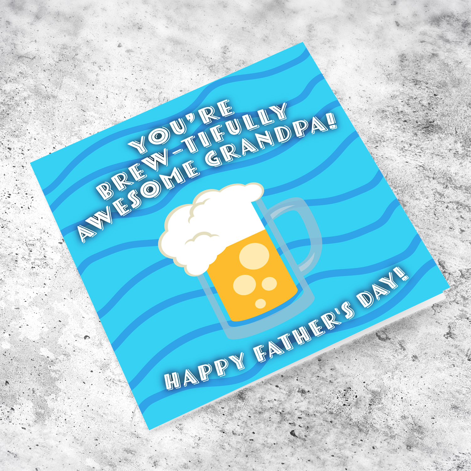 A beer themed father's day card for grandpa in a blue background in English 