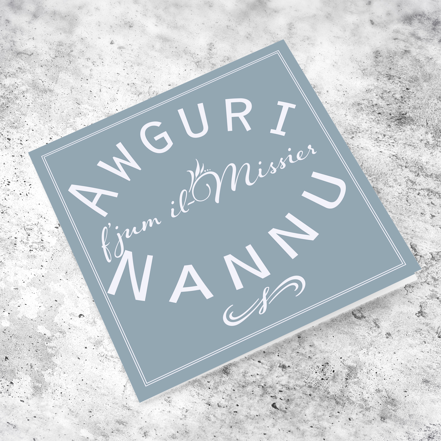 Minimalist father's day card in gray/blue background for Grandpa with light text in Maltese