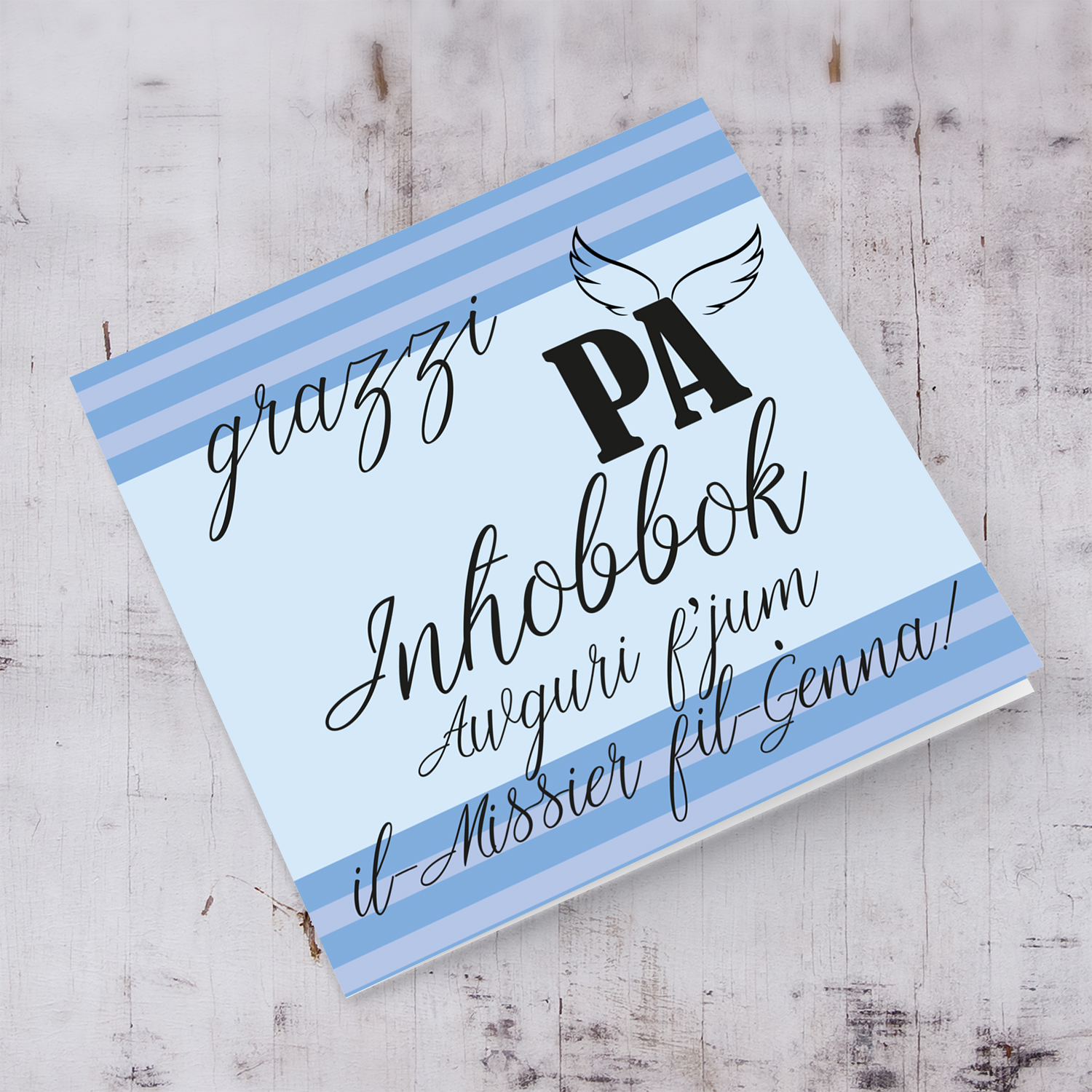 Blue toned father's day card for dad in heaven in Maltese 