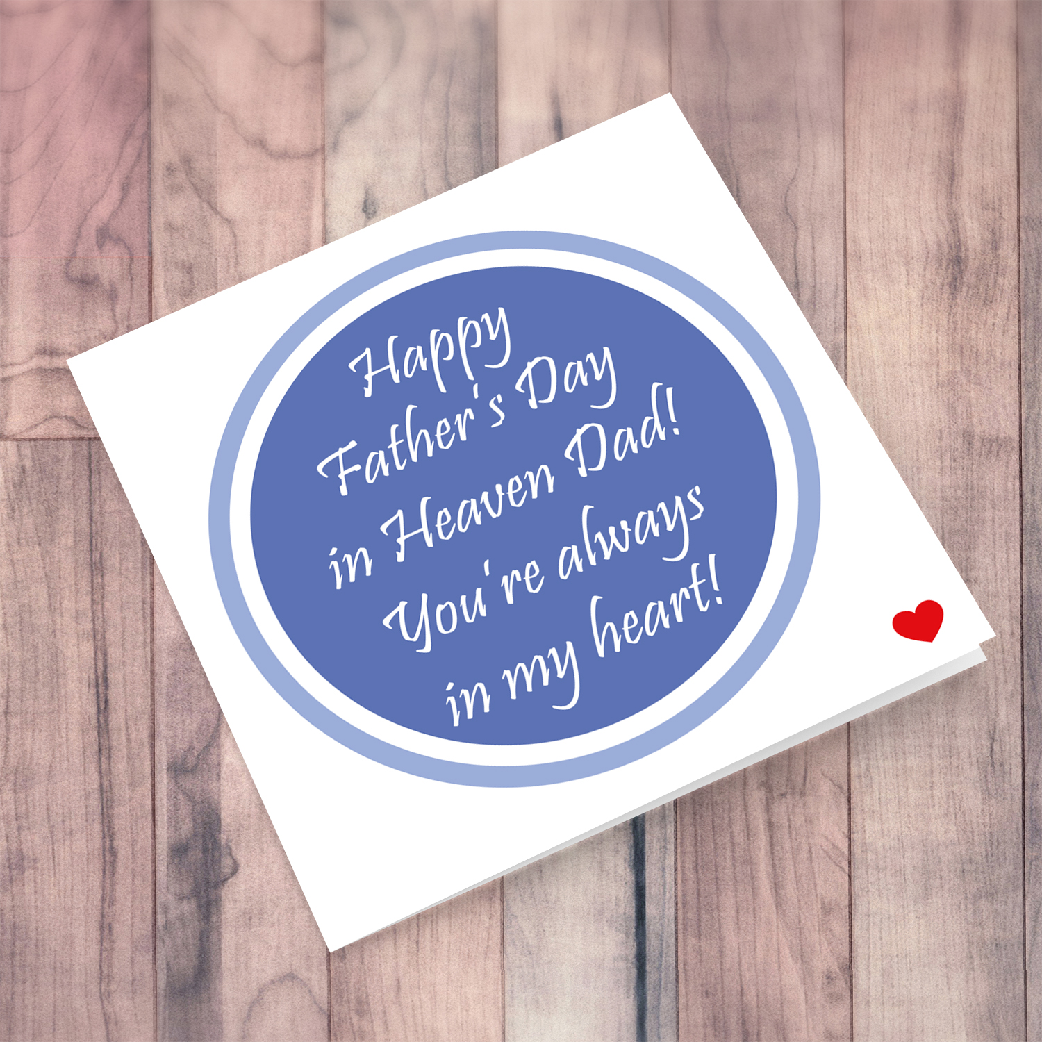 Blue circle themed fathers' day card in English for dad in Heaven