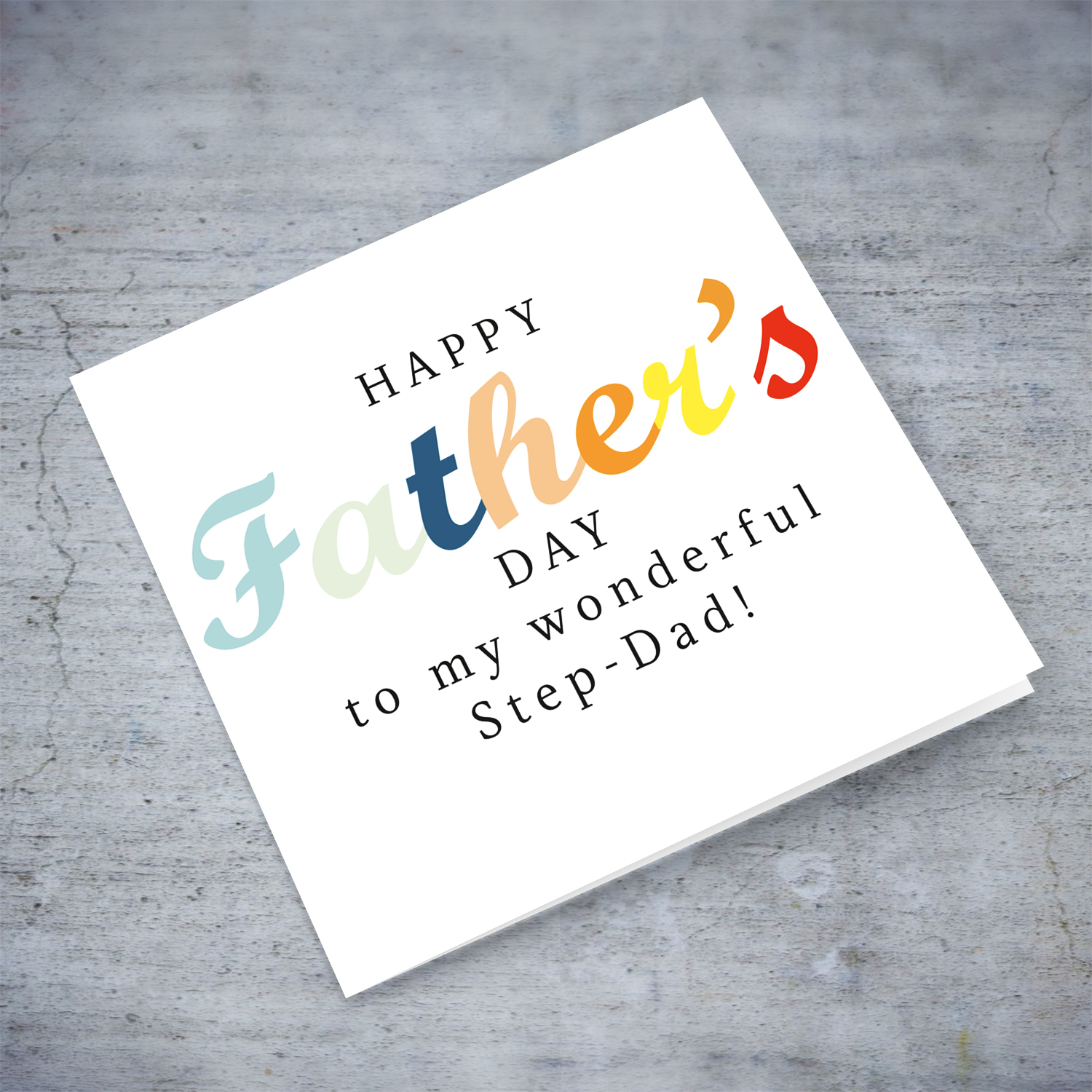 Colourful wording Father's Day Card for step-dad in English