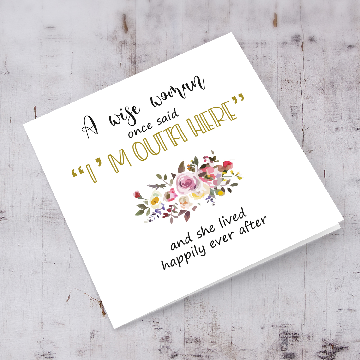 Funny Farwell card (for female) with florals in English 
