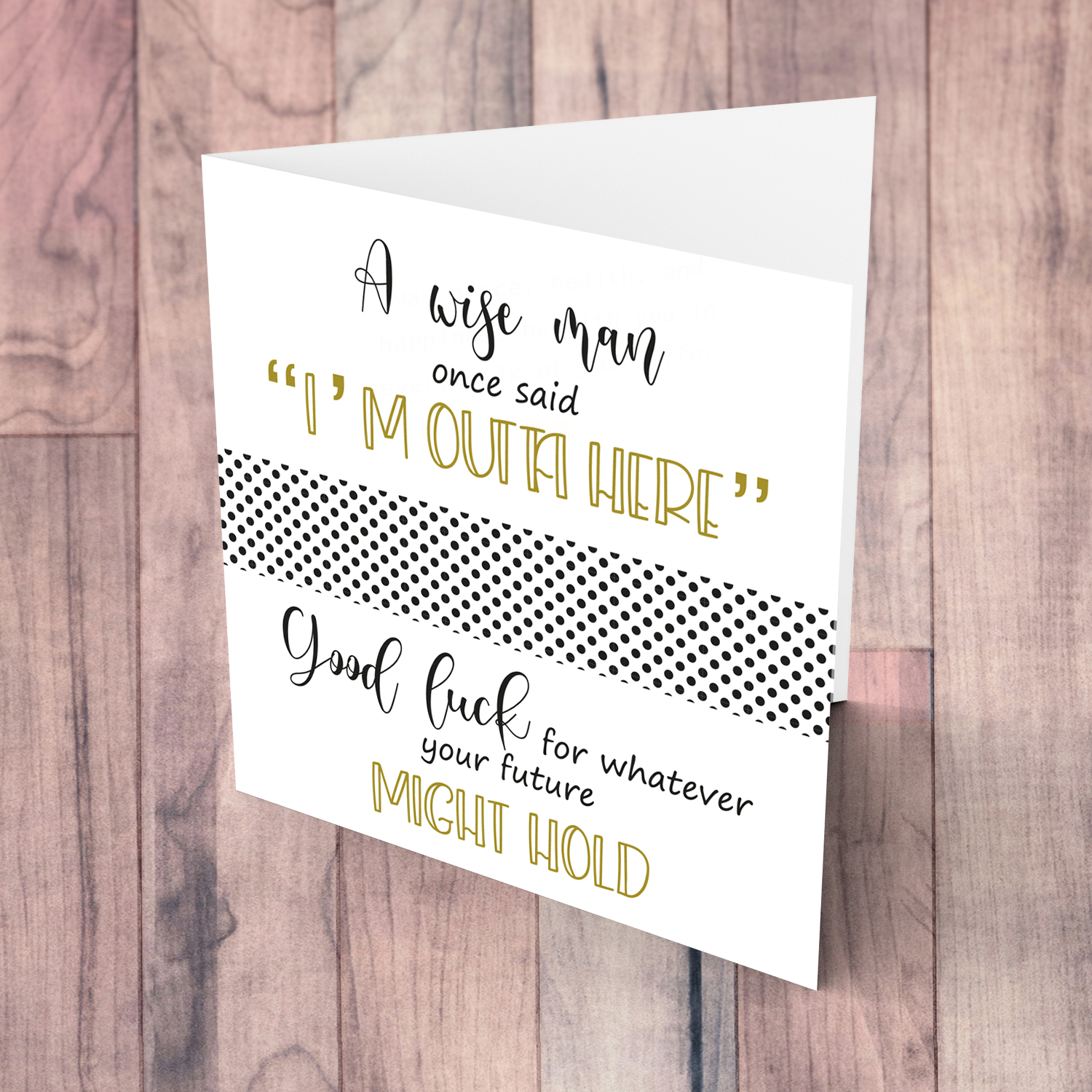 Funny Farwell card (for male ) with dotted sash in English 