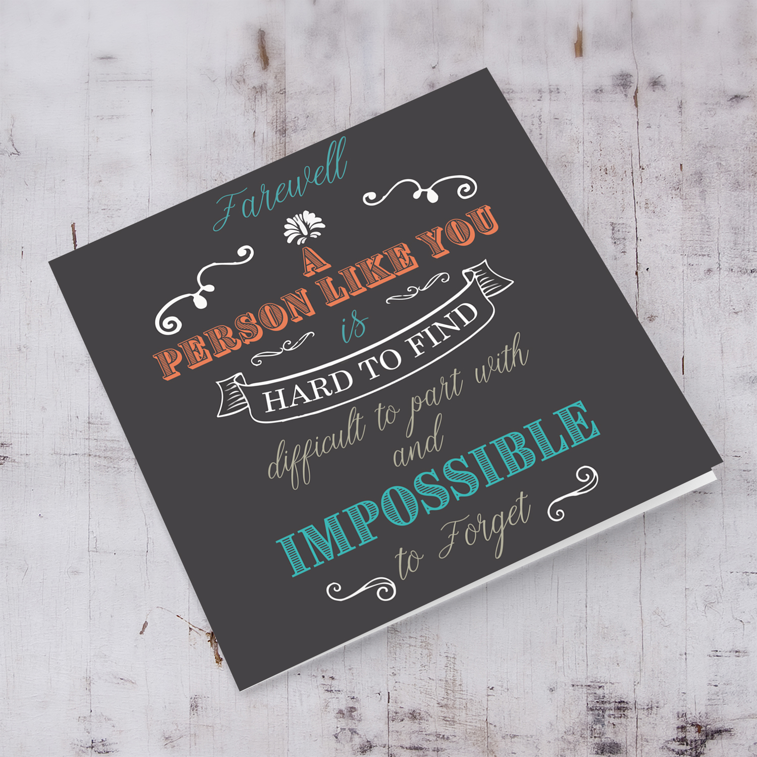 Farwell card with various colours and fonts in English