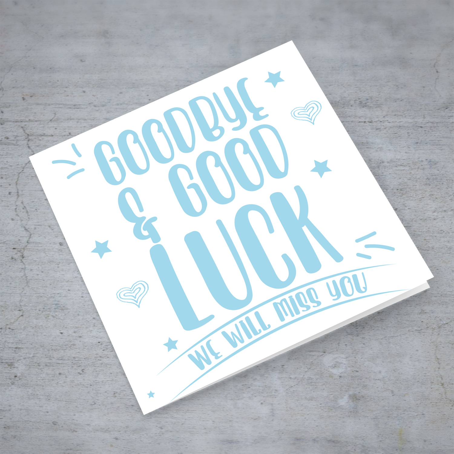 Goodbye and good luck card - Farewell / Retirement - in light blue in English