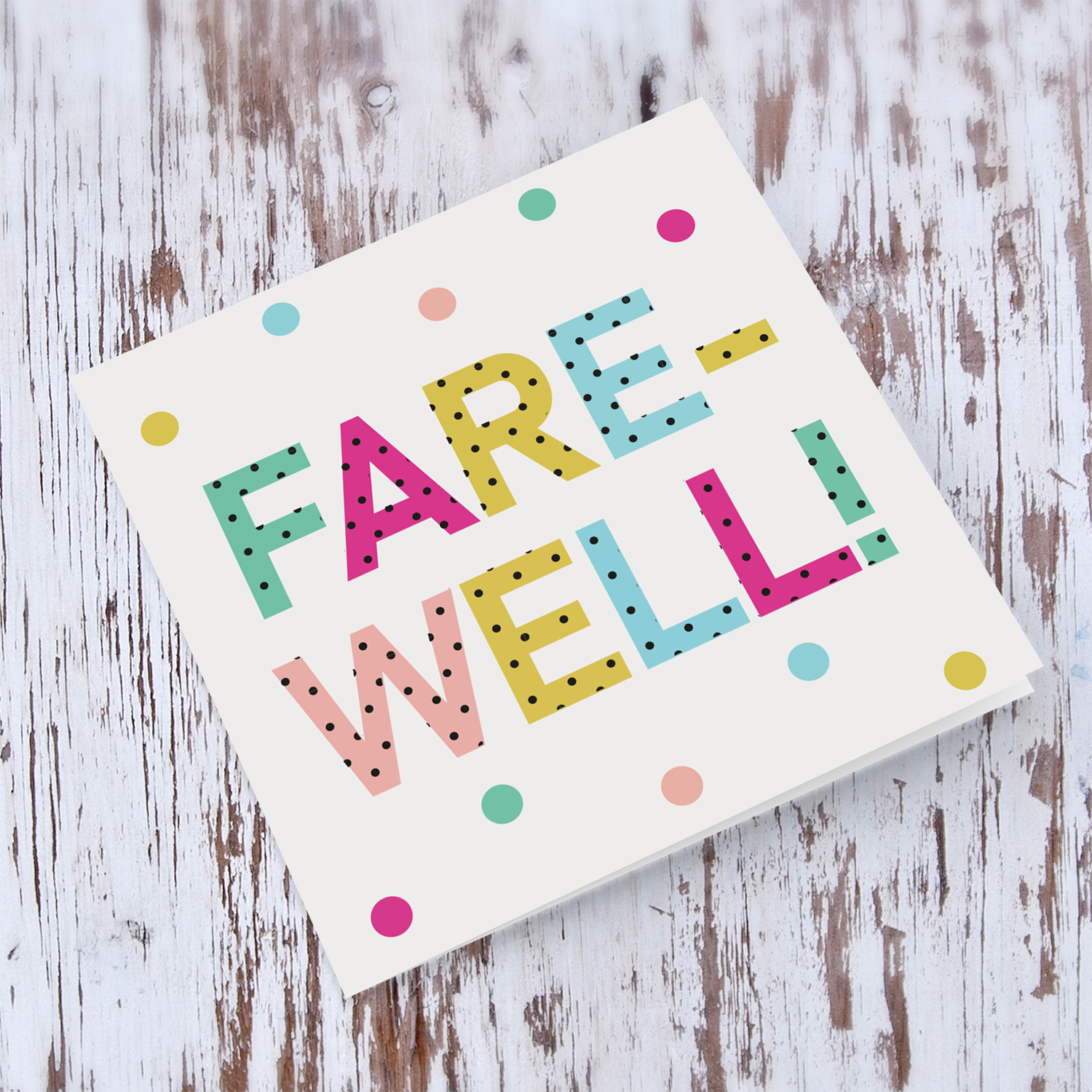 Colourful text with polka dots - Farewell card in English