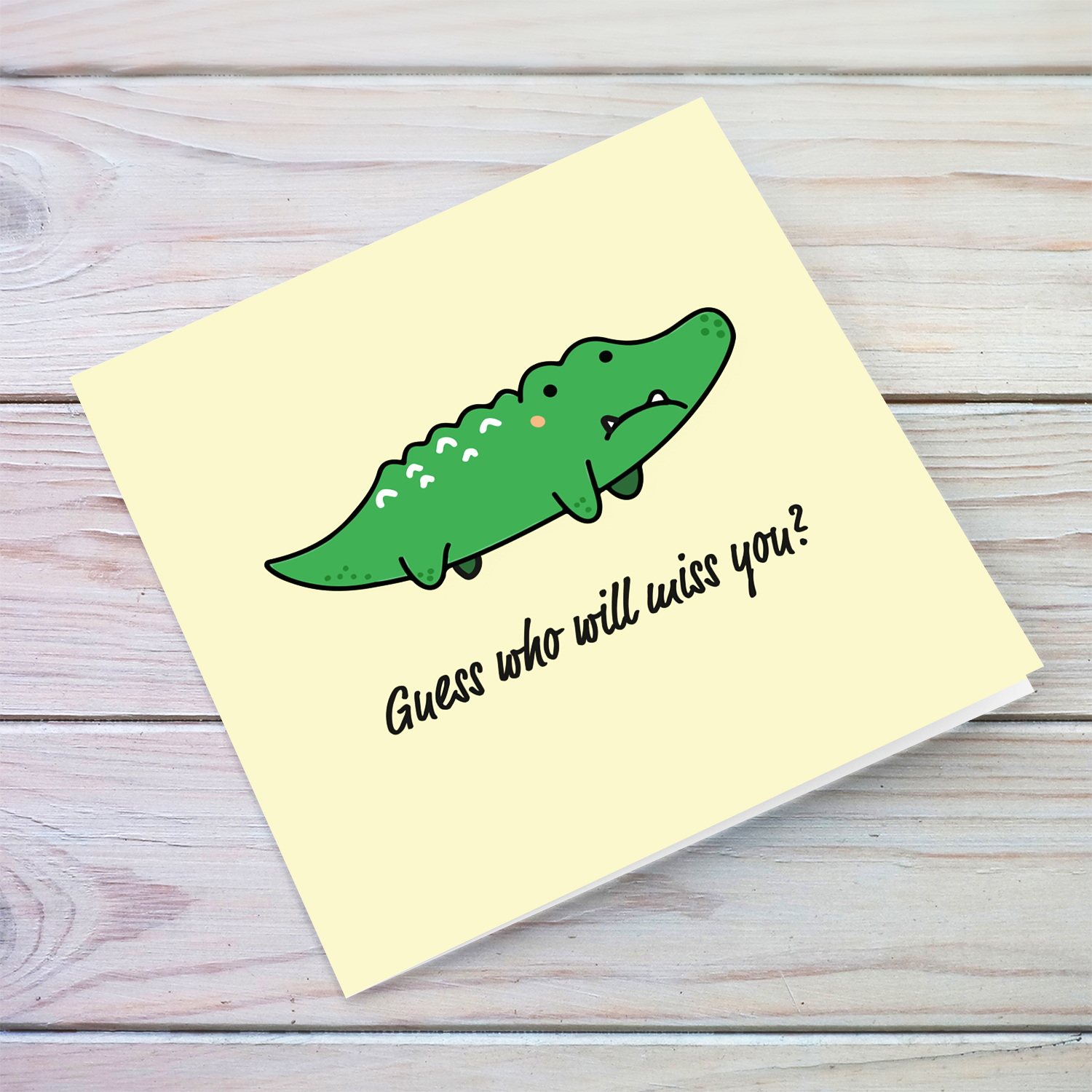Cute crocodile farwell card - guess who will miss you in English