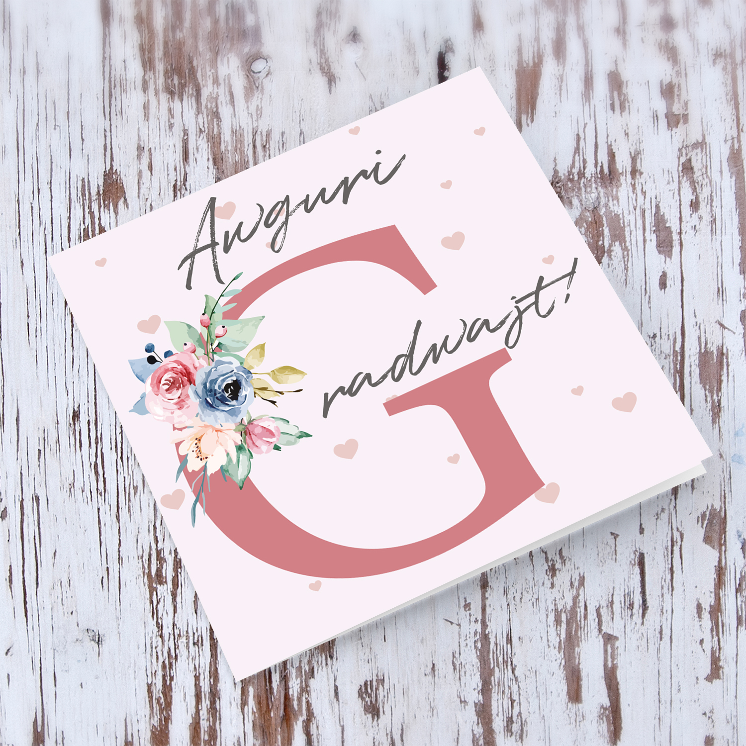 Graduation floral card in pink tones with florals in Maltese
