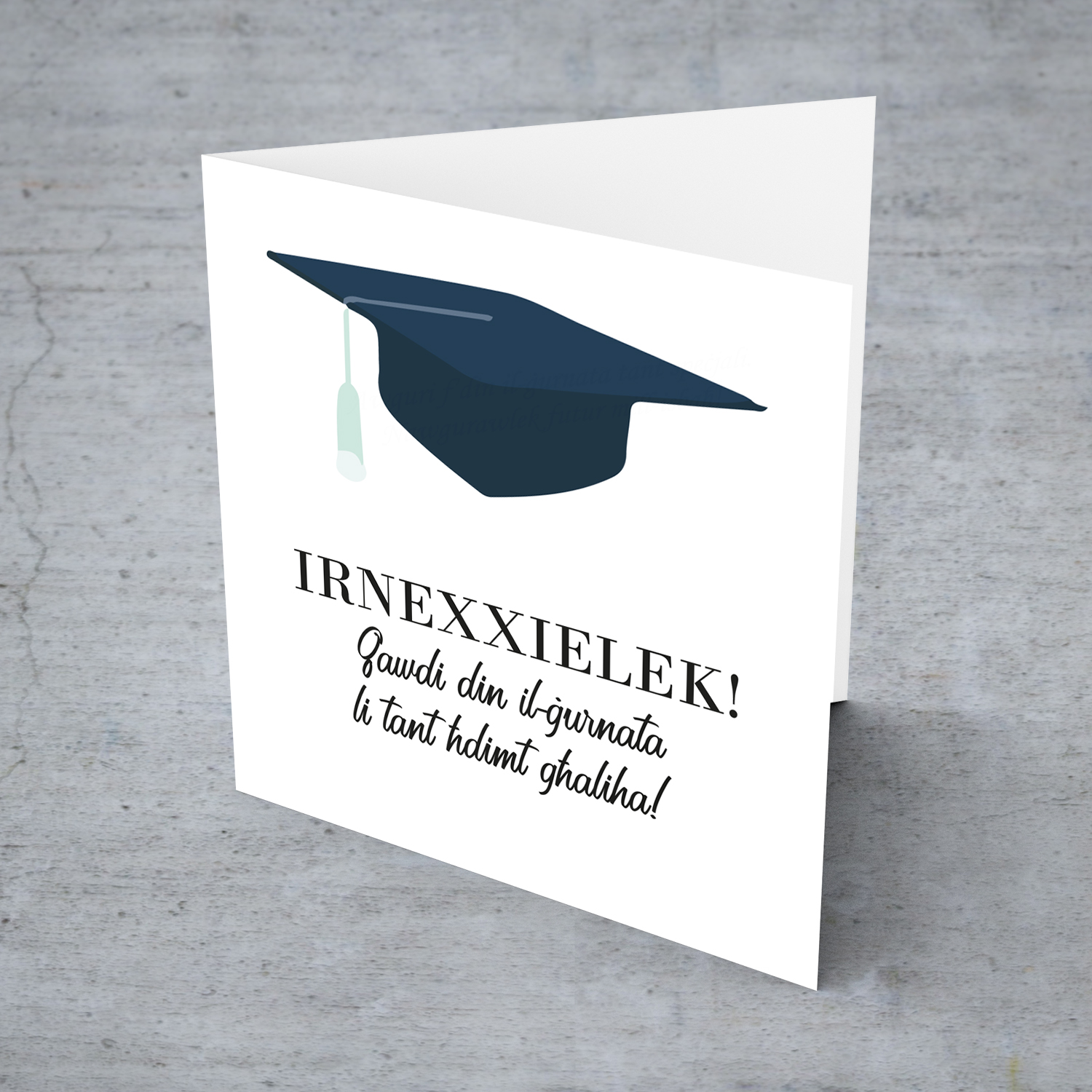 Graduation hat card in Maltese (unisex & neutral)