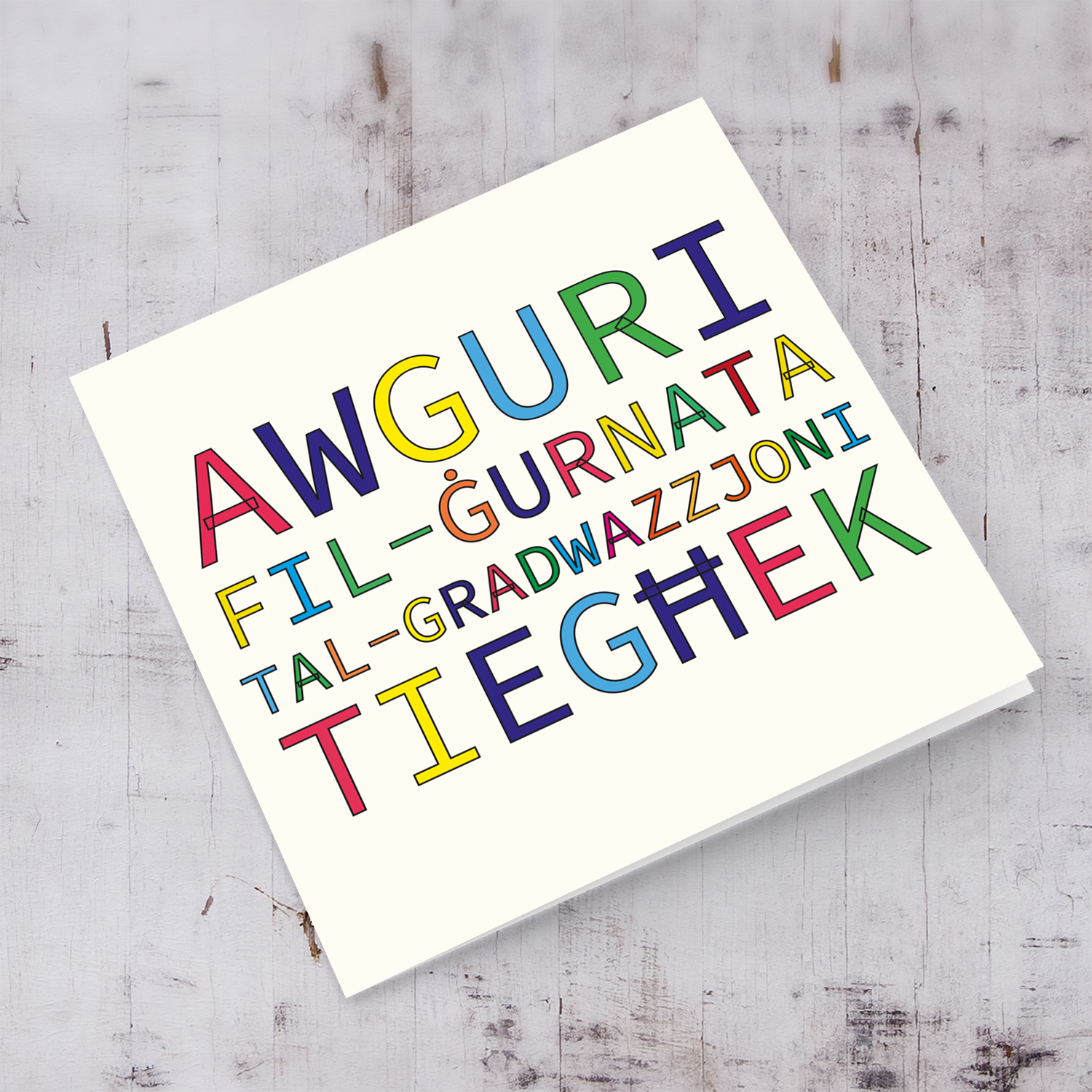 Colourful unisex graduation card in Maltese 
