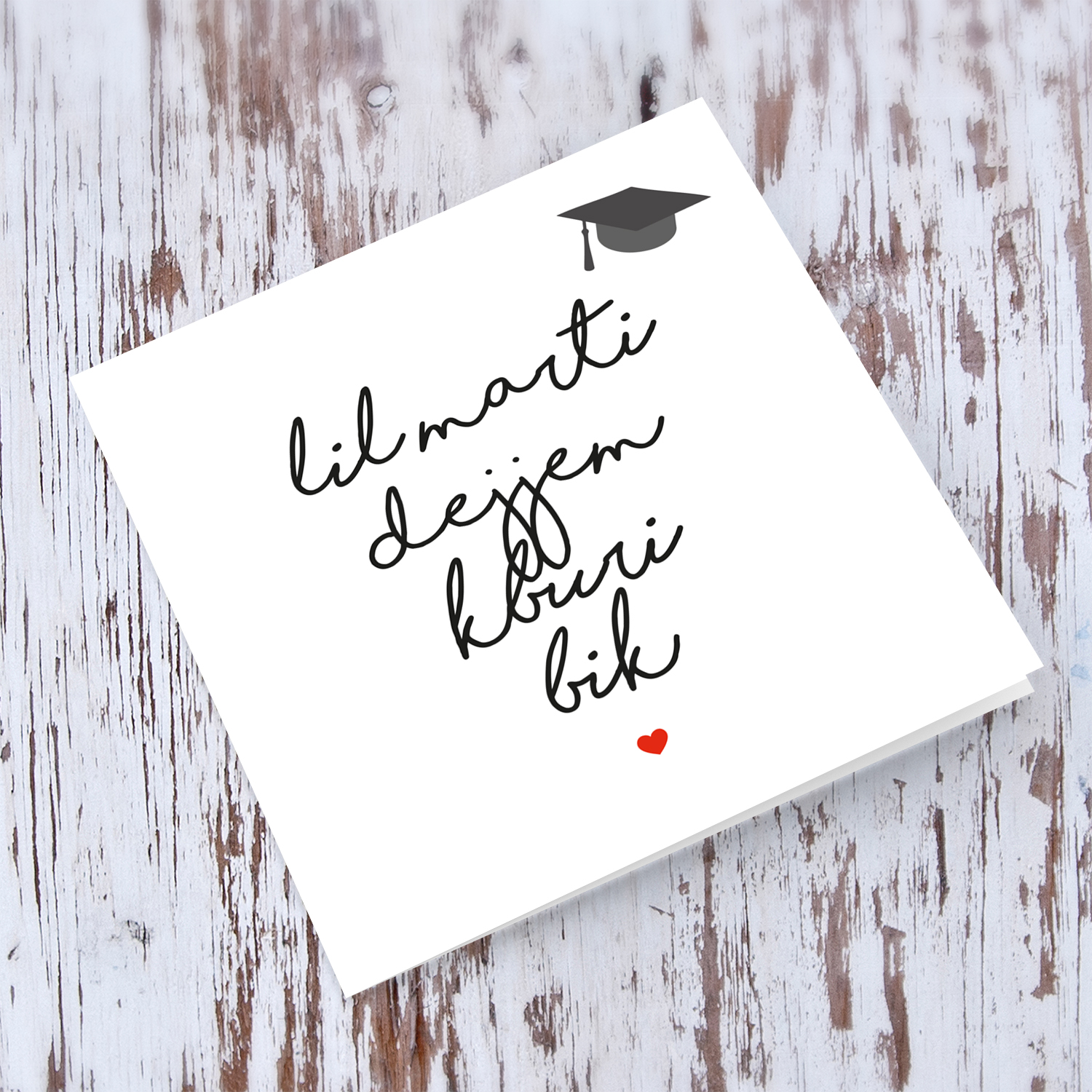Minimalist Graduation Card with small graduation hat and red heart for WIFE  in Maltese