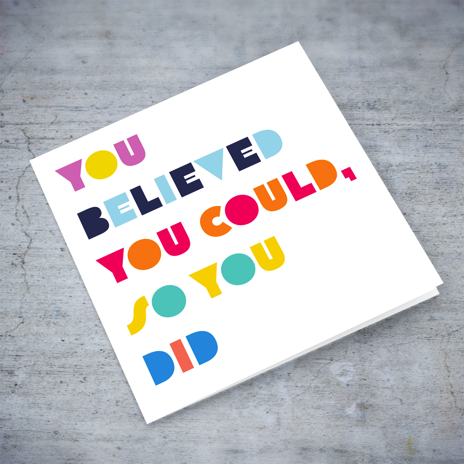 Colourful text congratulations card in white background in English (neutral)