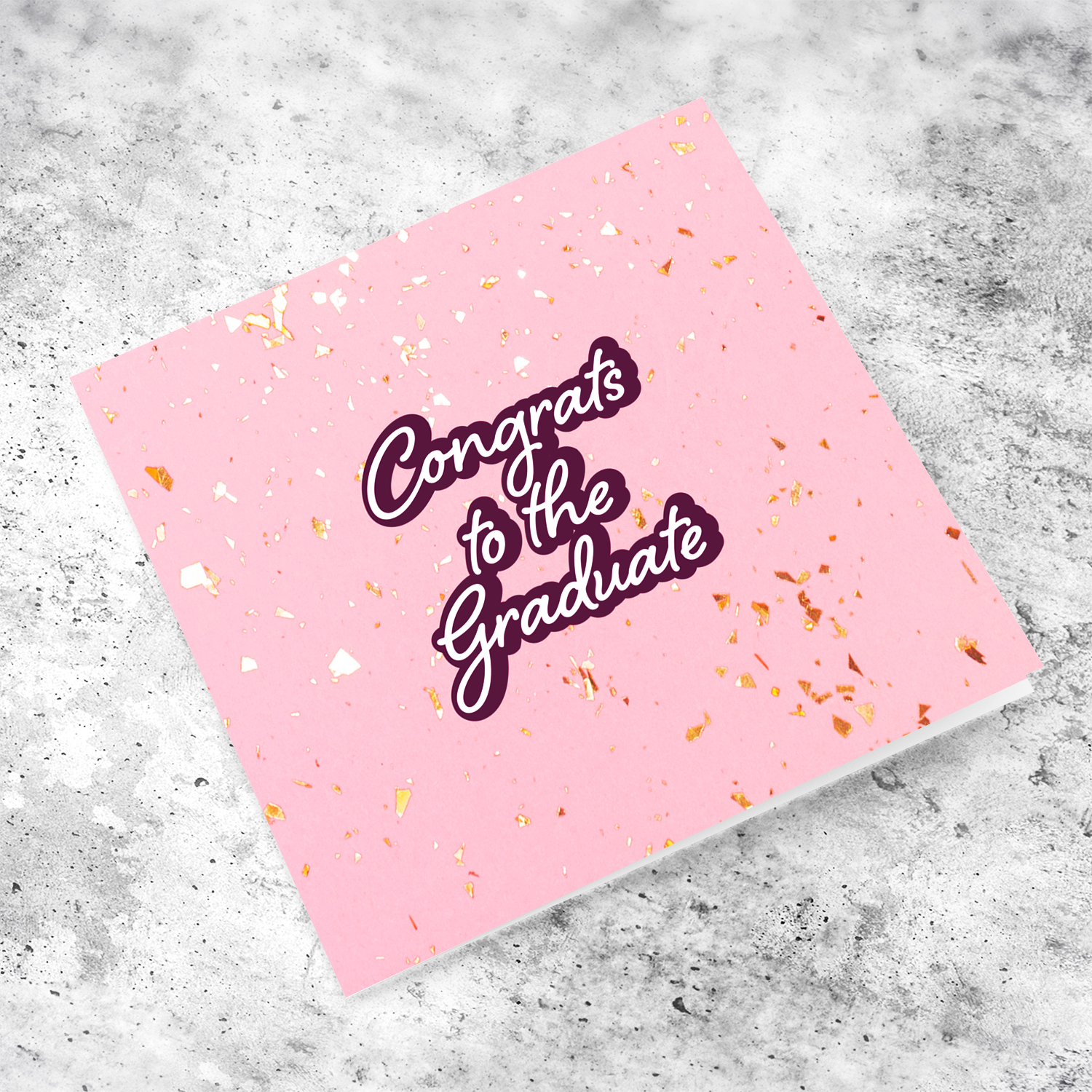 Pink background with golden flecks graduation card in English