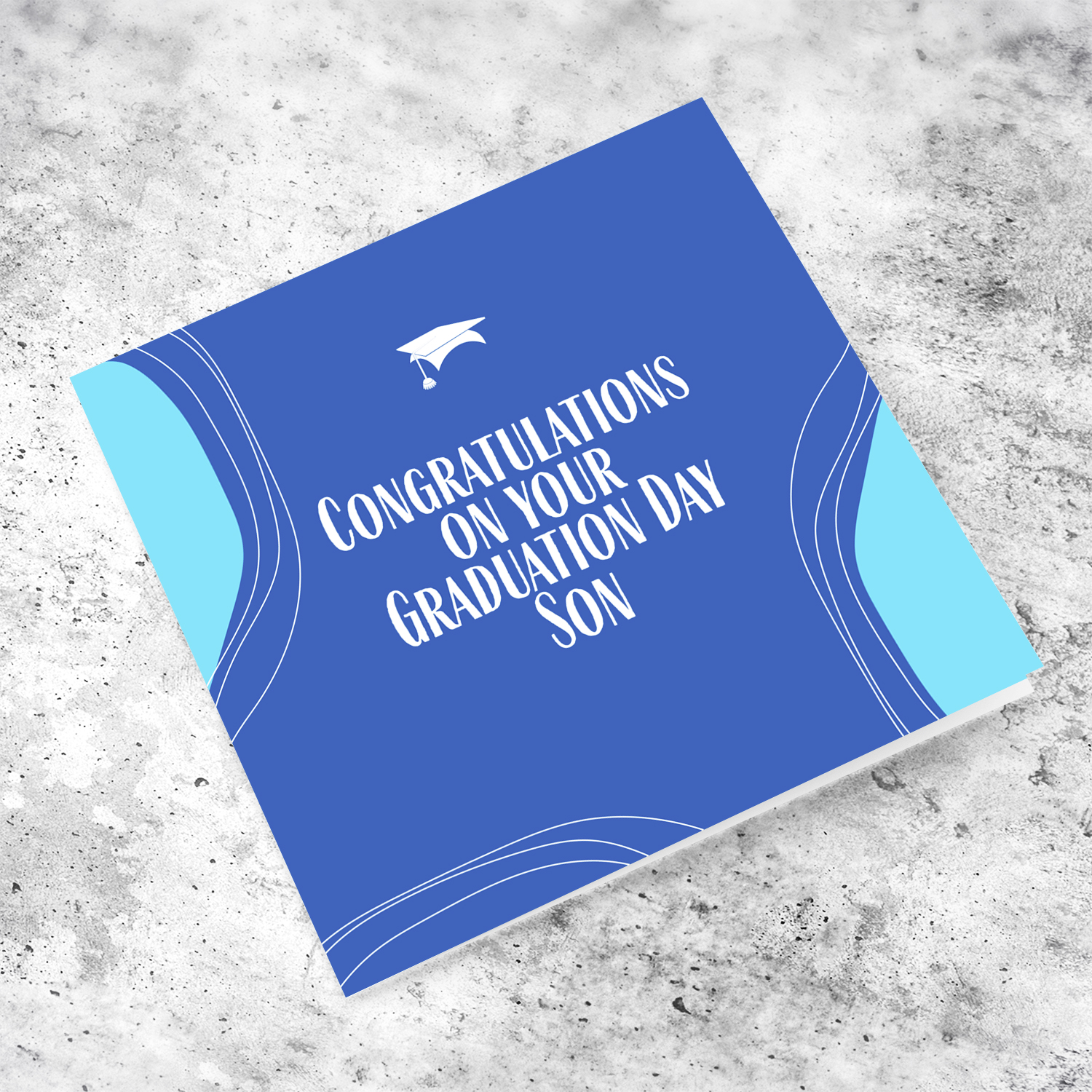 Modern background in blue background and graduation hat for son in English