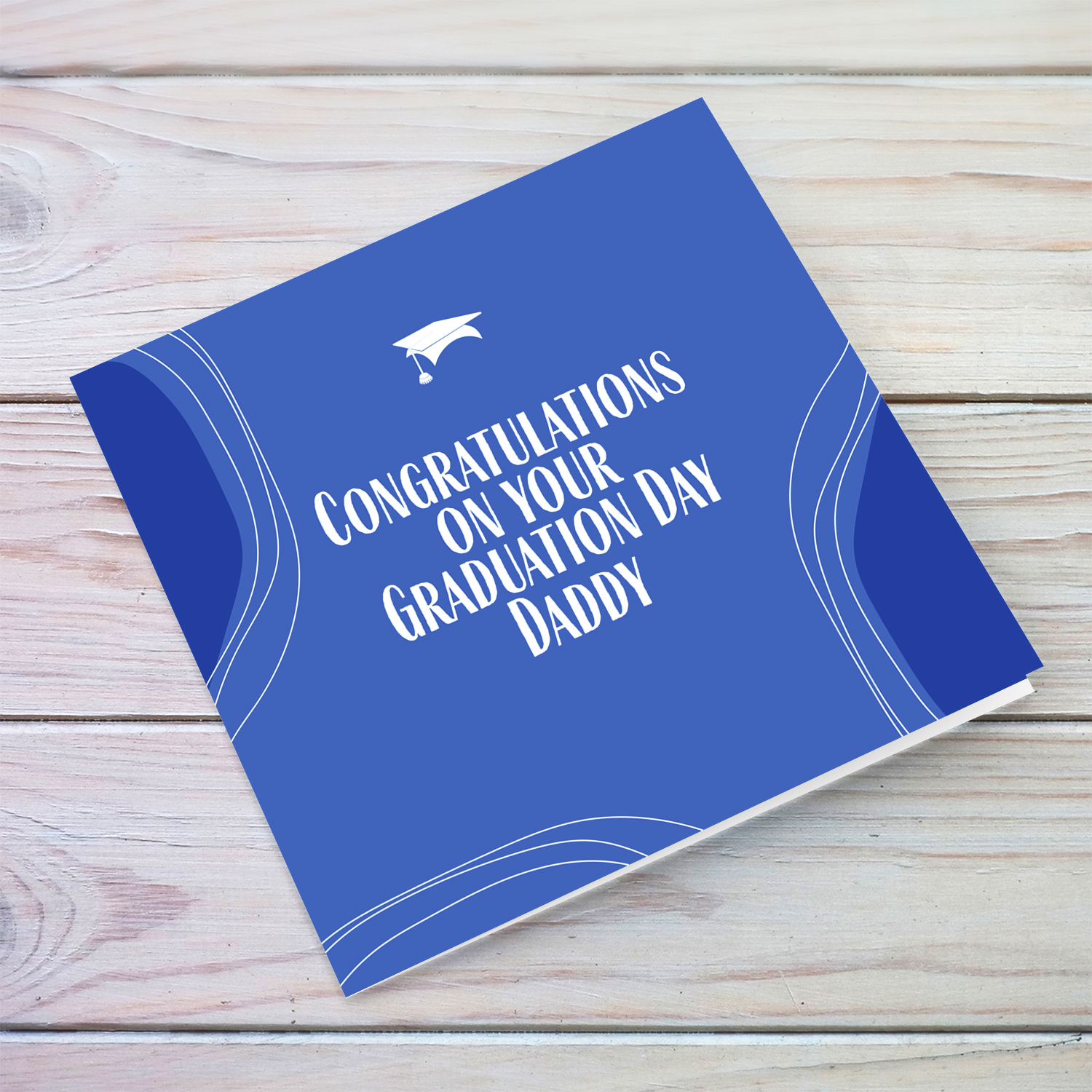 Modern background in blue background and graduation hat for Daddy in English
