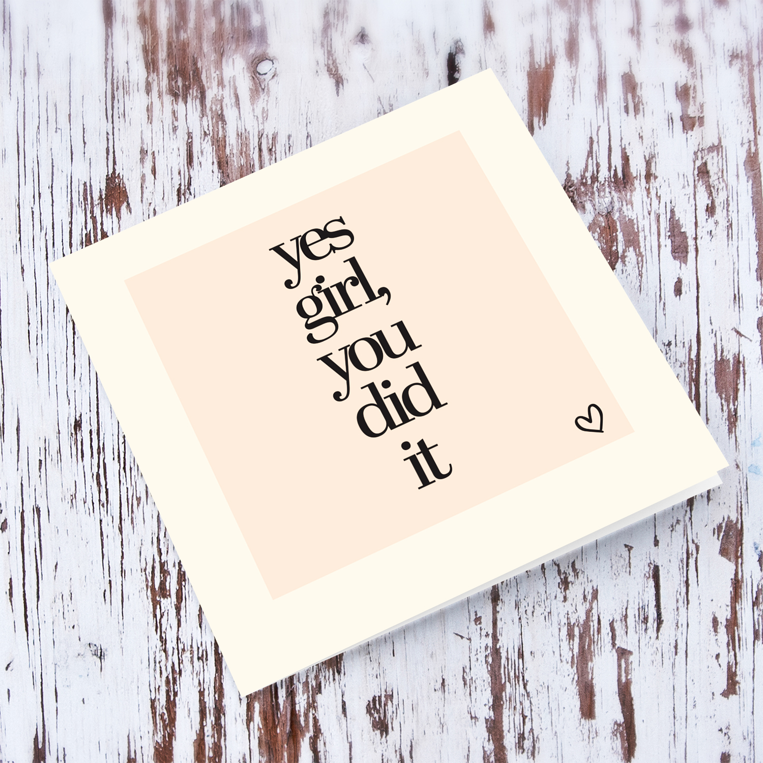 Minimalist graduation card in light pink background and black text - yes girl, you did it - in English
