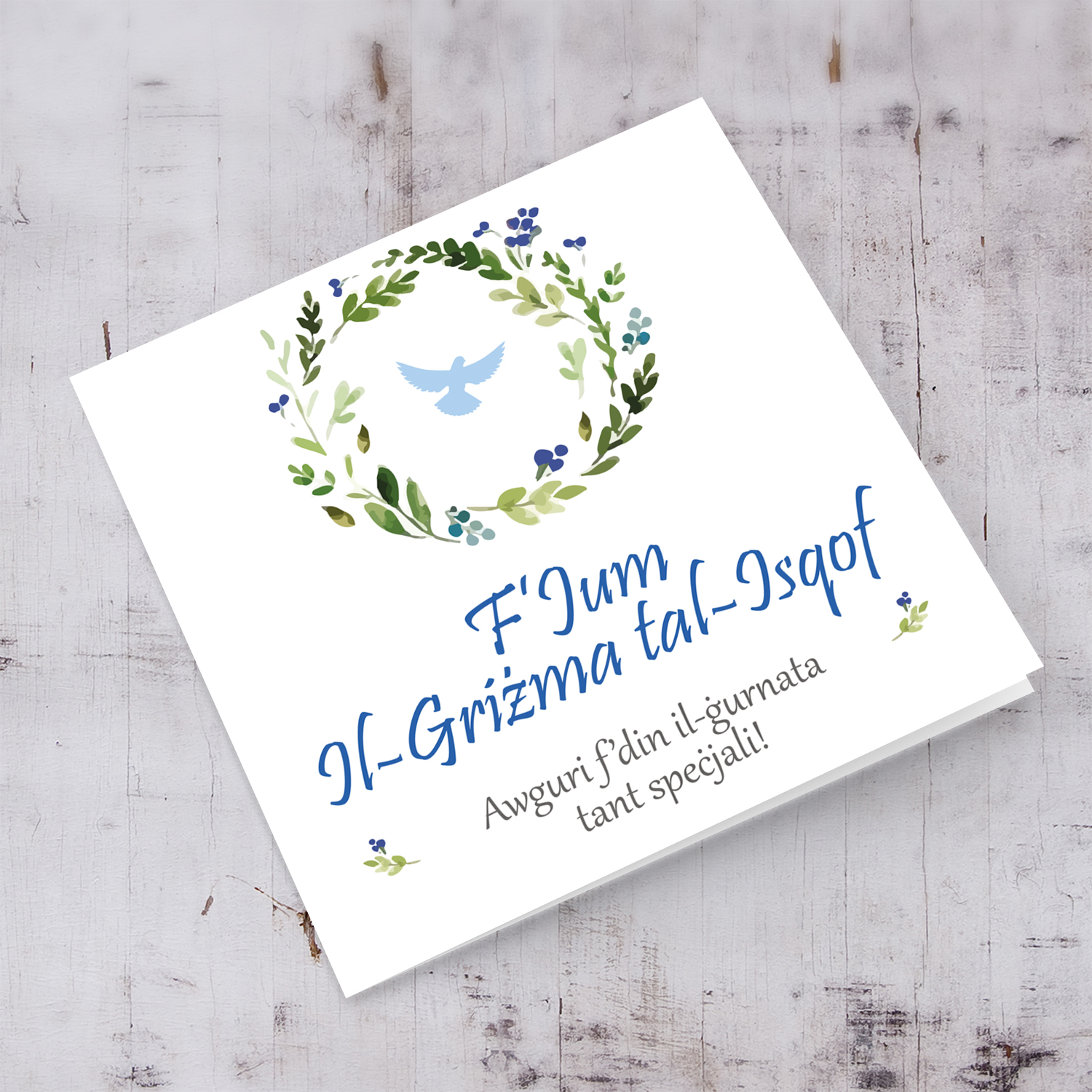 Floral wreath with Holy Spirit Confirmation Card in Maltese for Boy