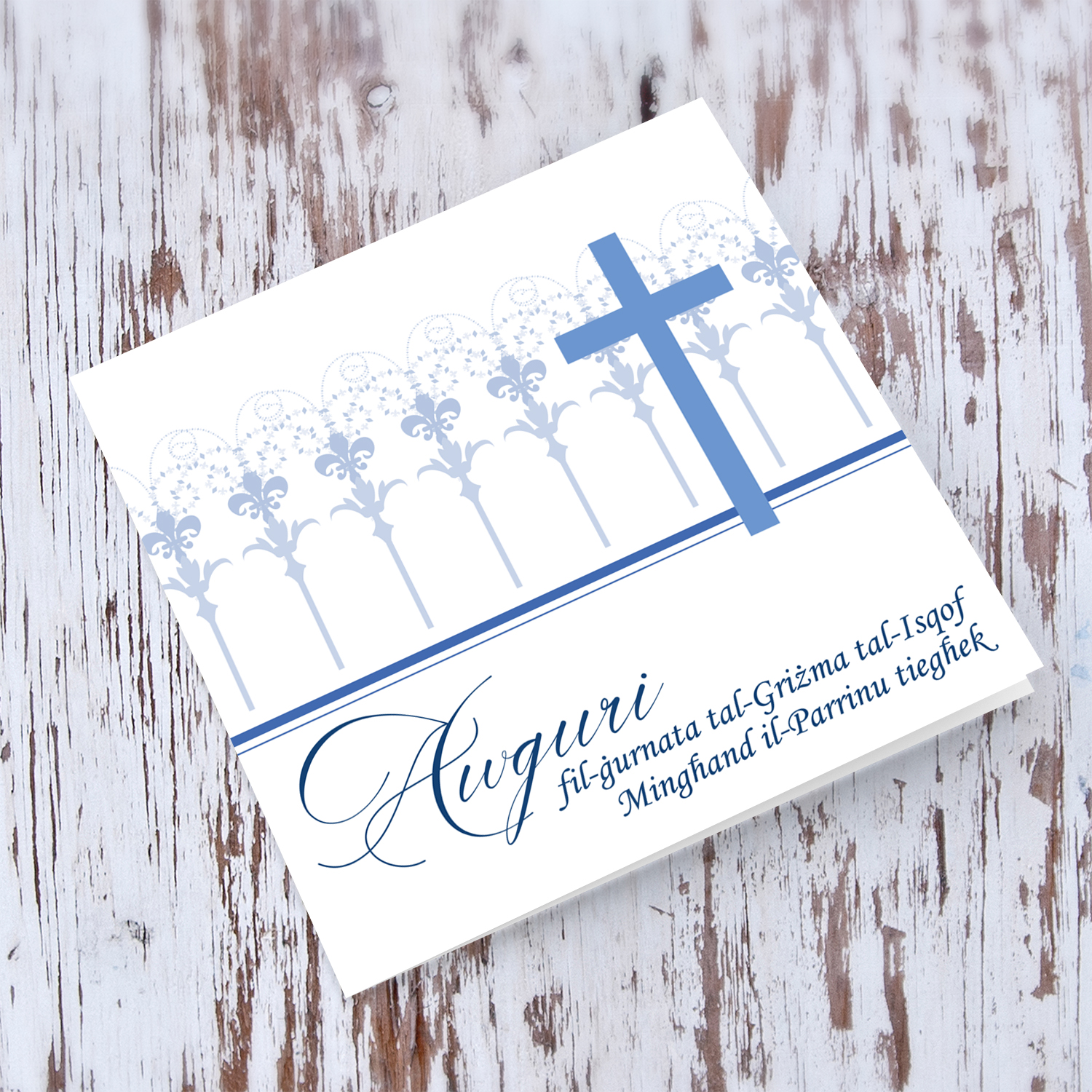 Confirmation card with blue cross from Sponsor / Parrinu in Maltese