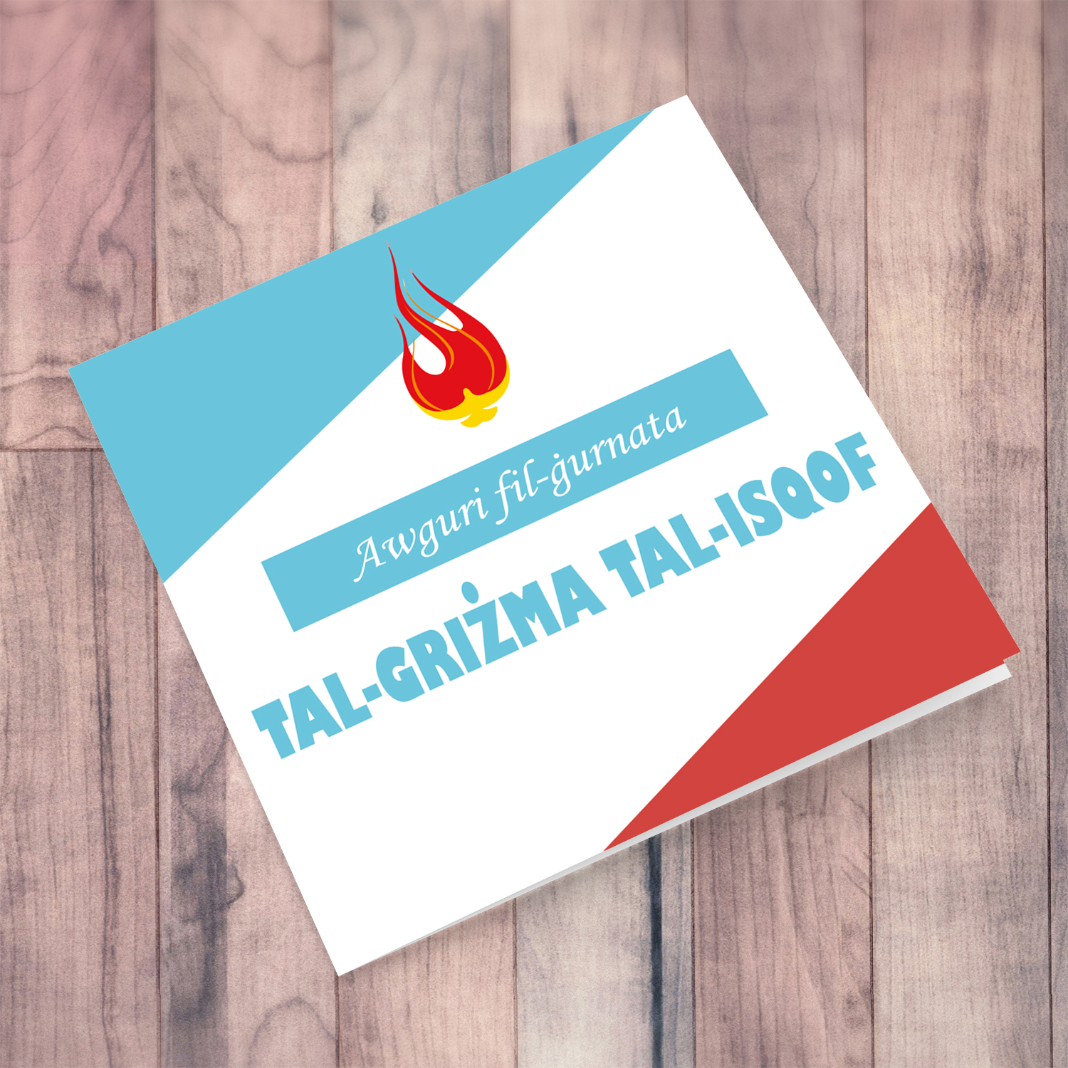 Light blue and red background with Holy spirit Confirmation card in Maltese