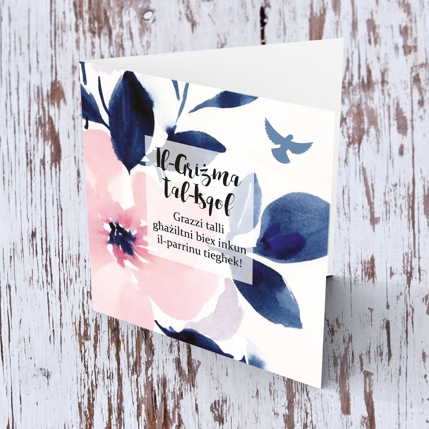 Pink florals with blue petals watercolour background - Thank you for choosing me to be your Godfather