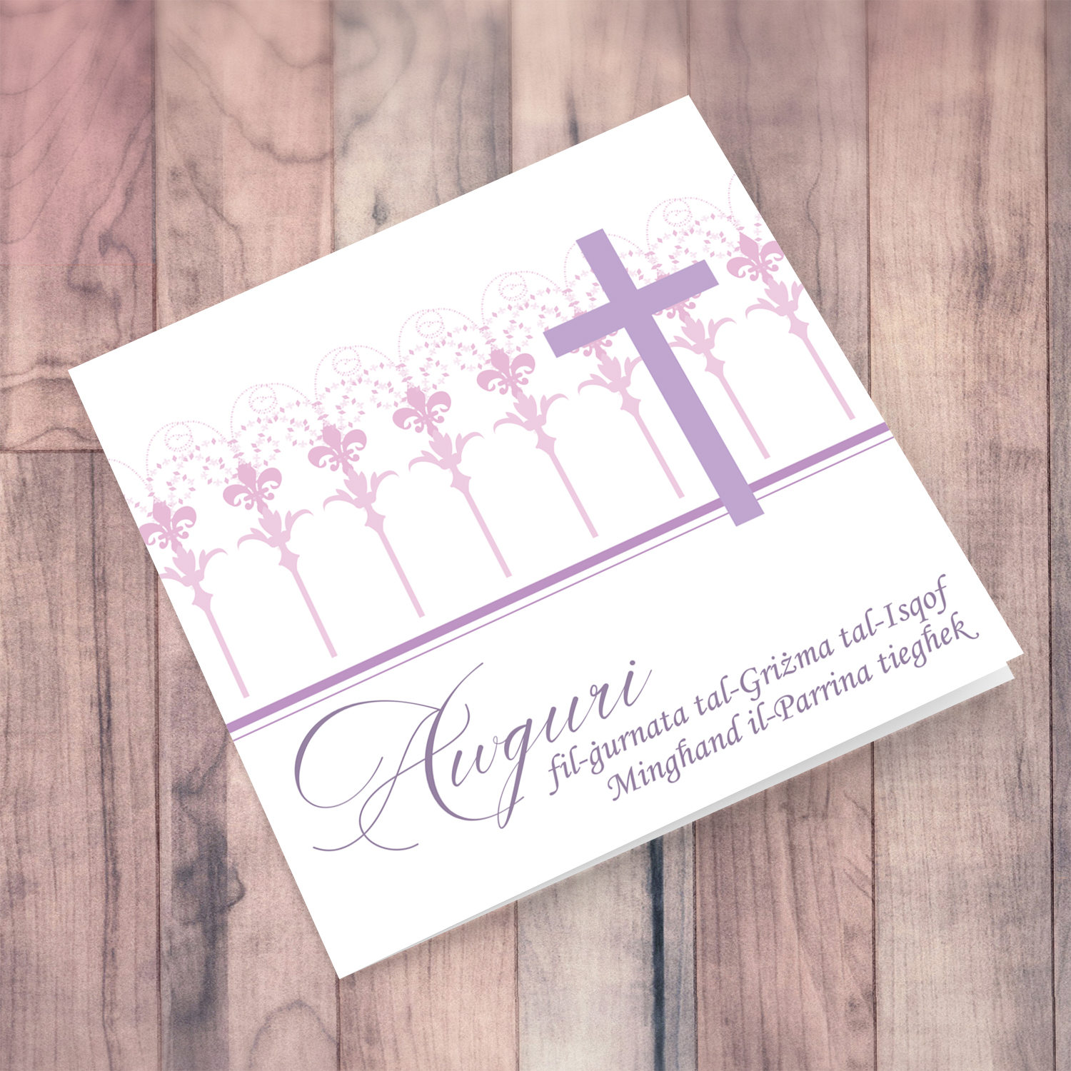 Confirmation card with purple cross from Sponsor / Parrina in Maltese